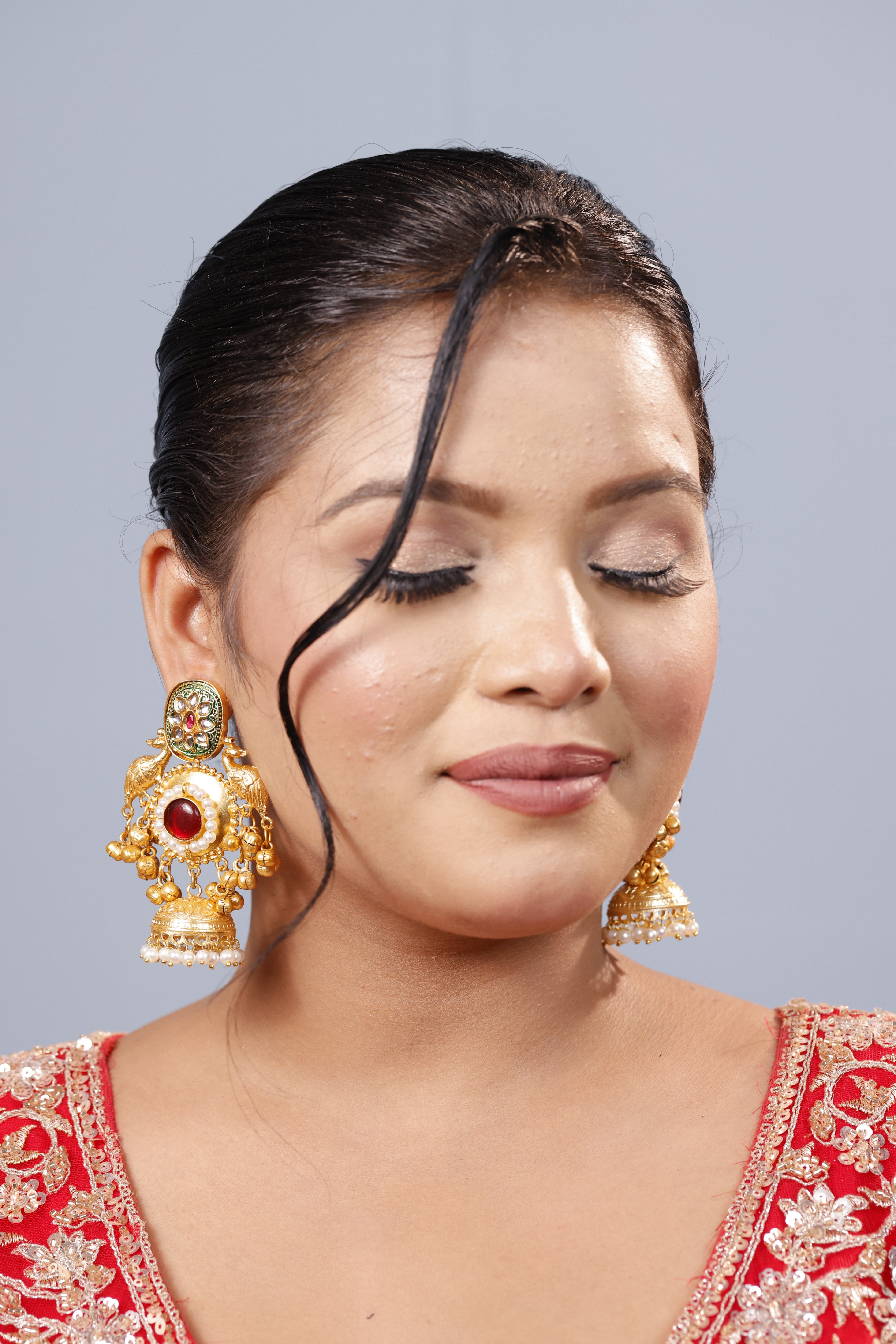 Red Stone Kashmiri Jhumka