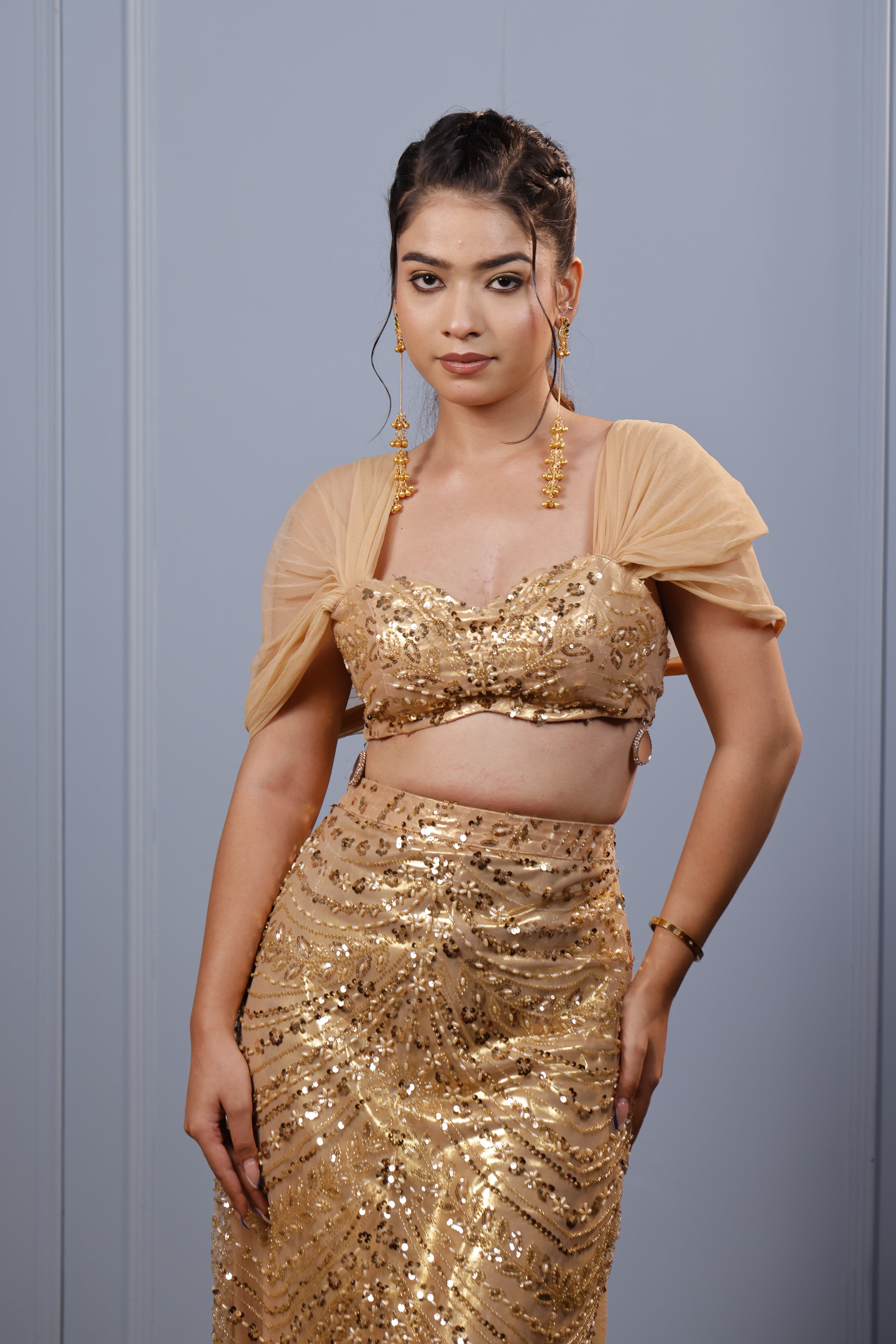 Long Gold Plated Jhumka Drop Earrings