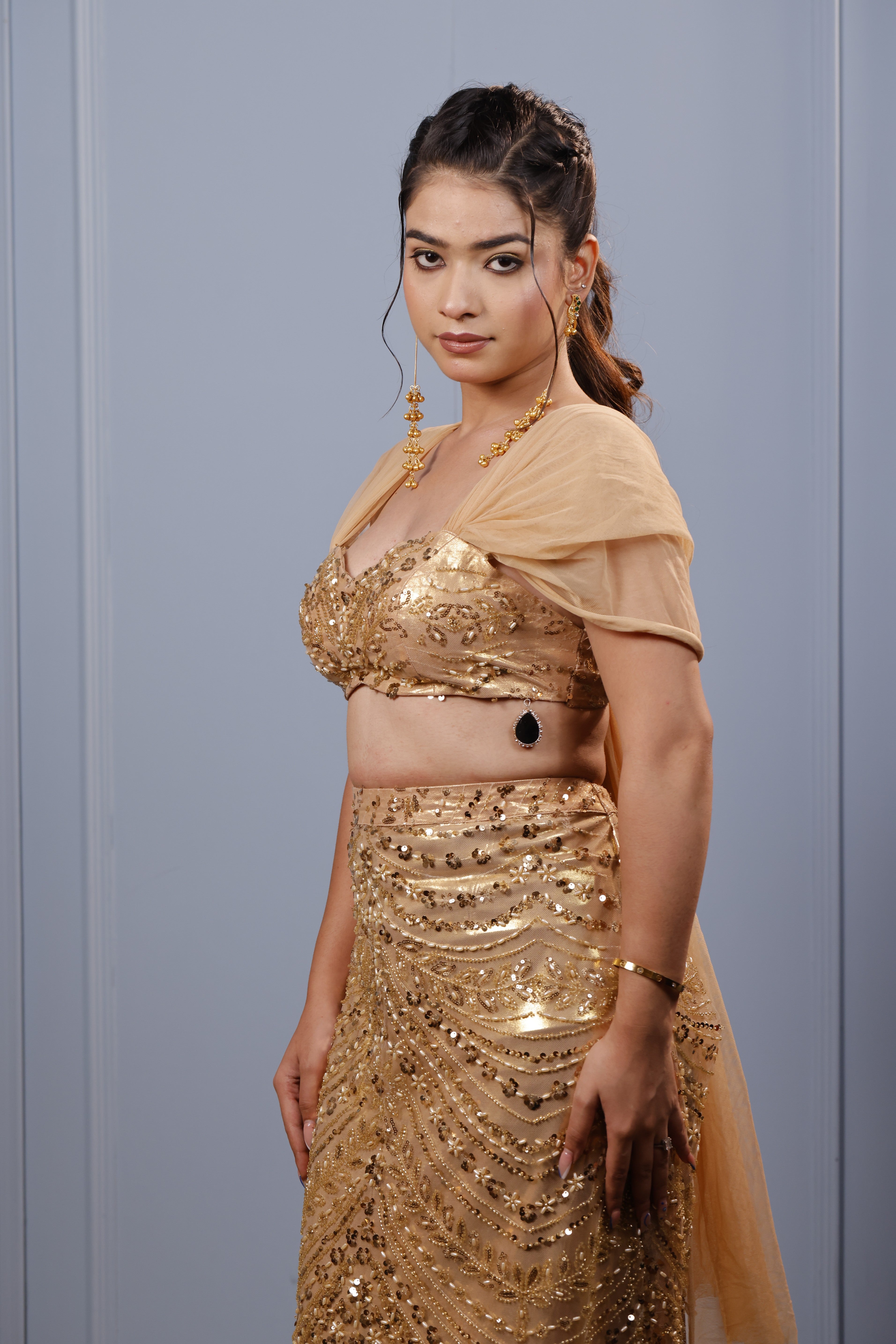 Long Gold Plated Jhumka Drop Earrings