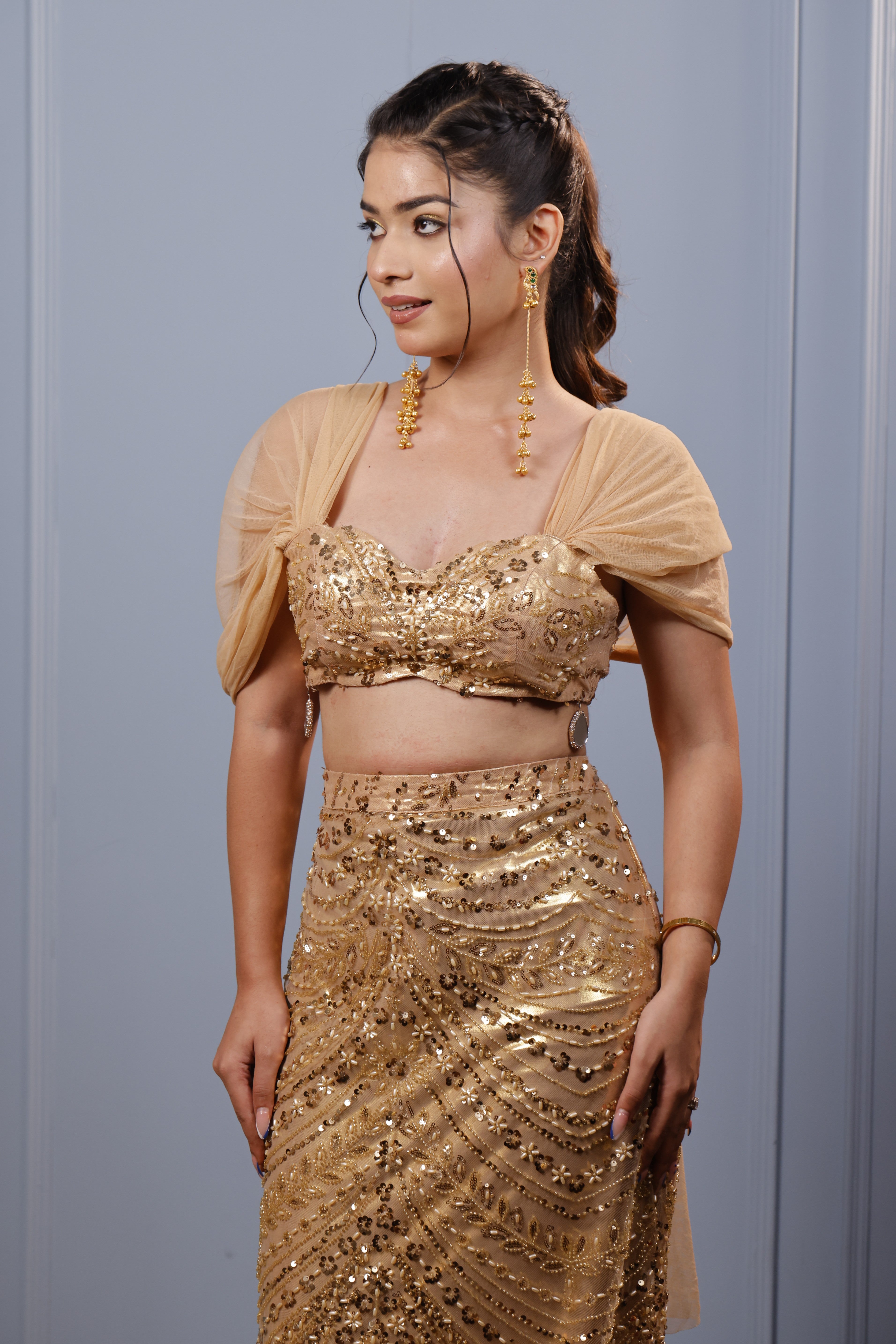 Long Gold Plated Jhumka Drop Earrings