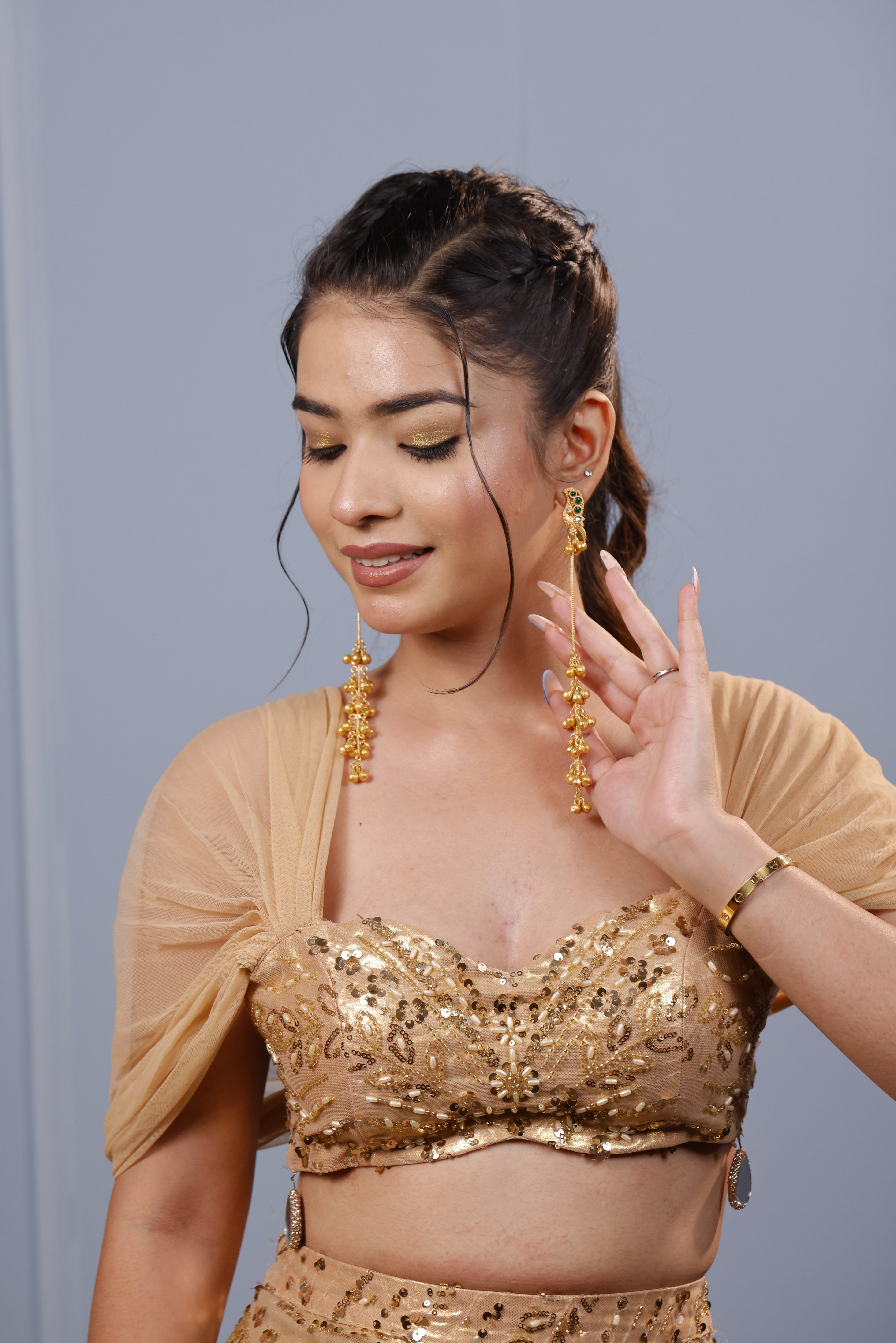 Long Gold Plated Jhumka Drop Earrings