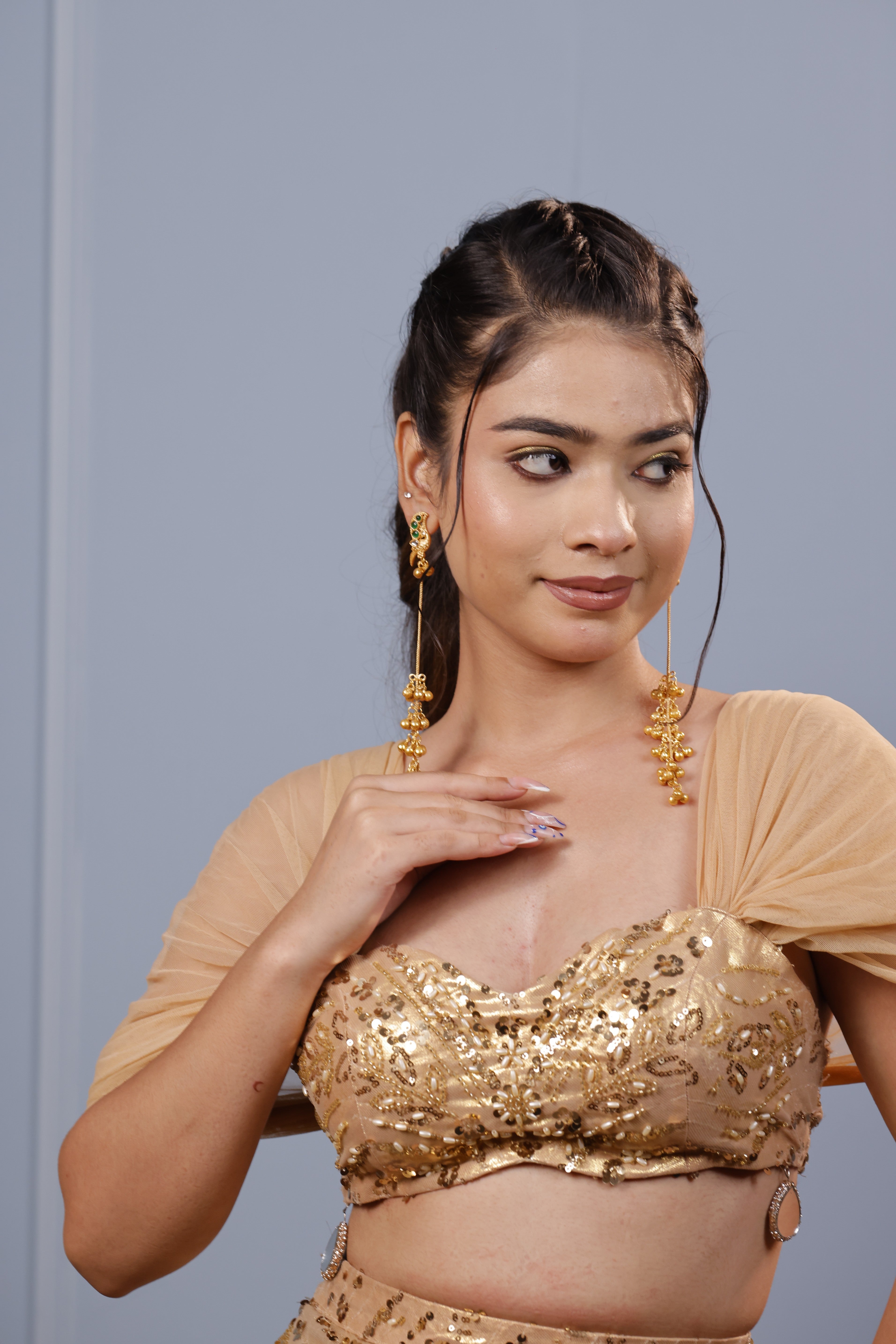 Long Gold Plated Jhumka Drop Earrings