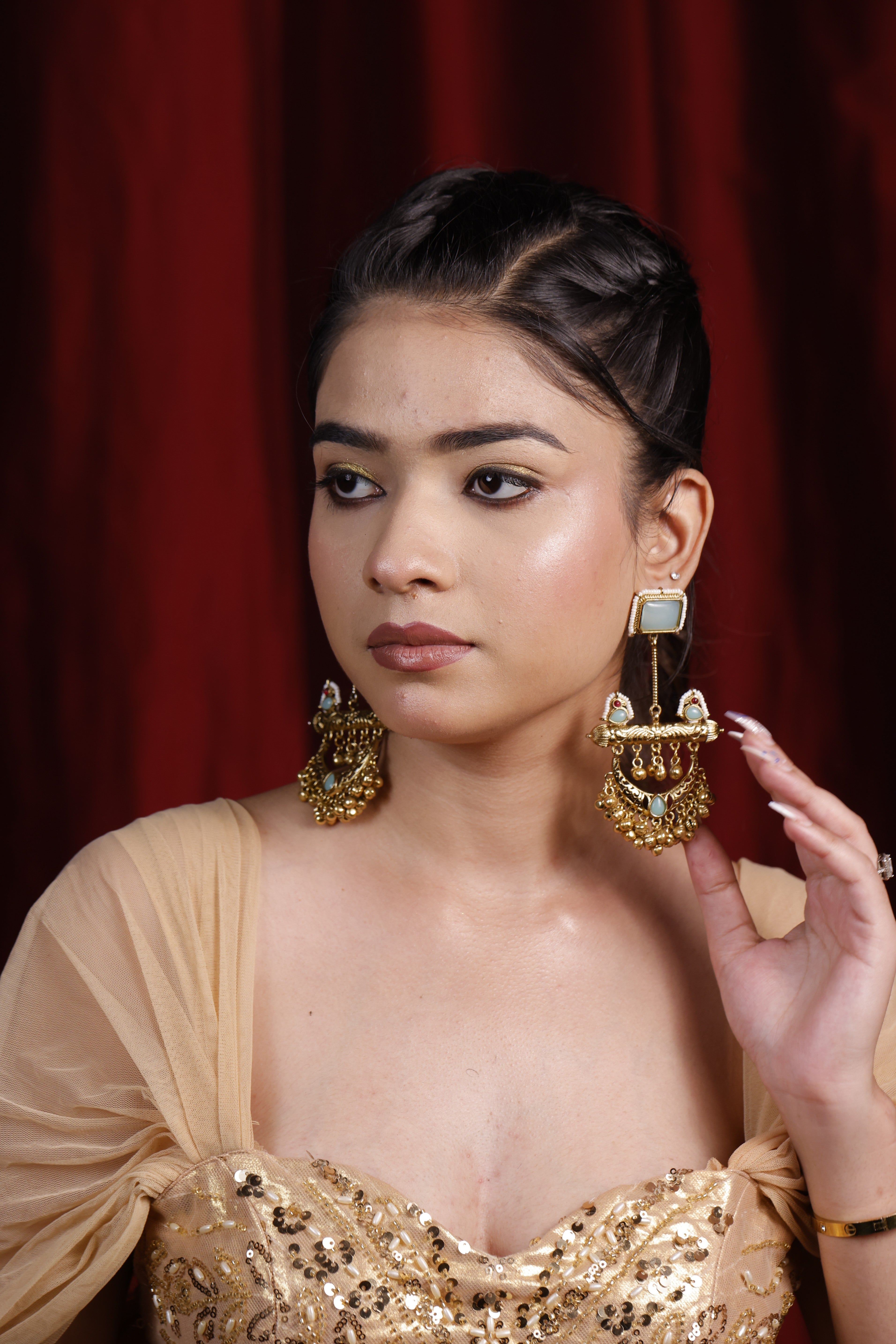 Mint Green Stone Kashmiri Jhumka