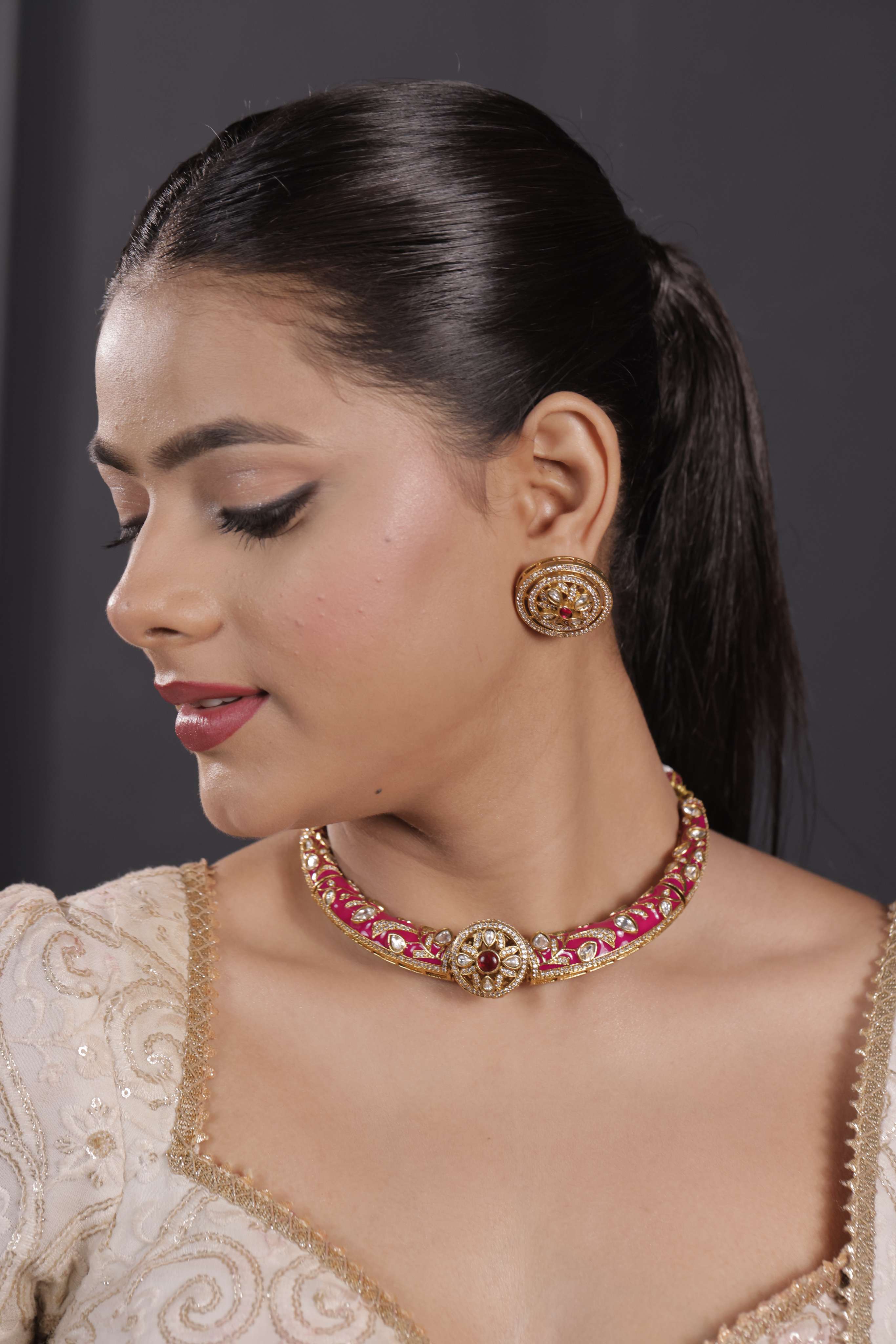 RAJWARI JADAU RUBY HASLI SET