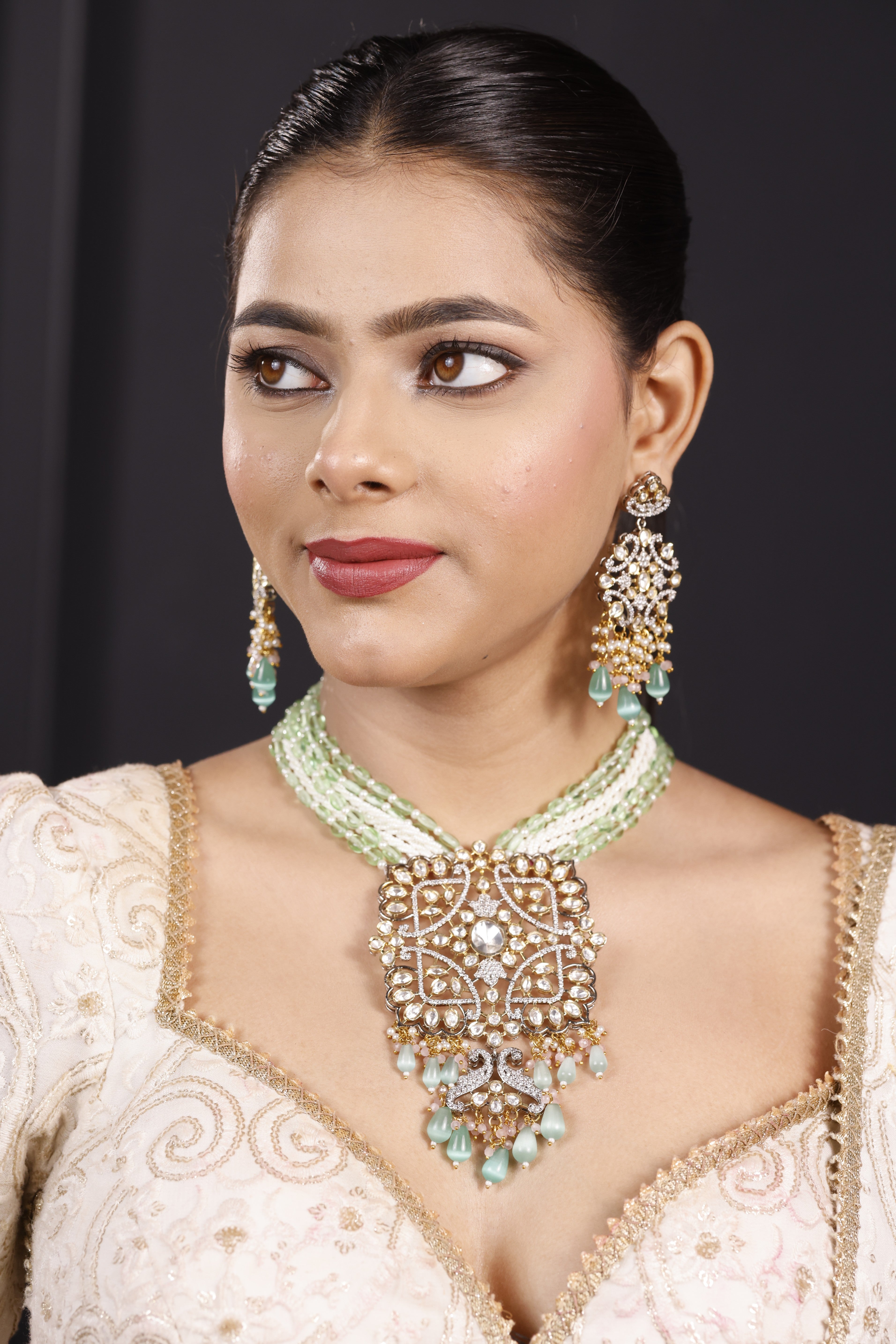 Premimum real uncut Polki Necklace Set