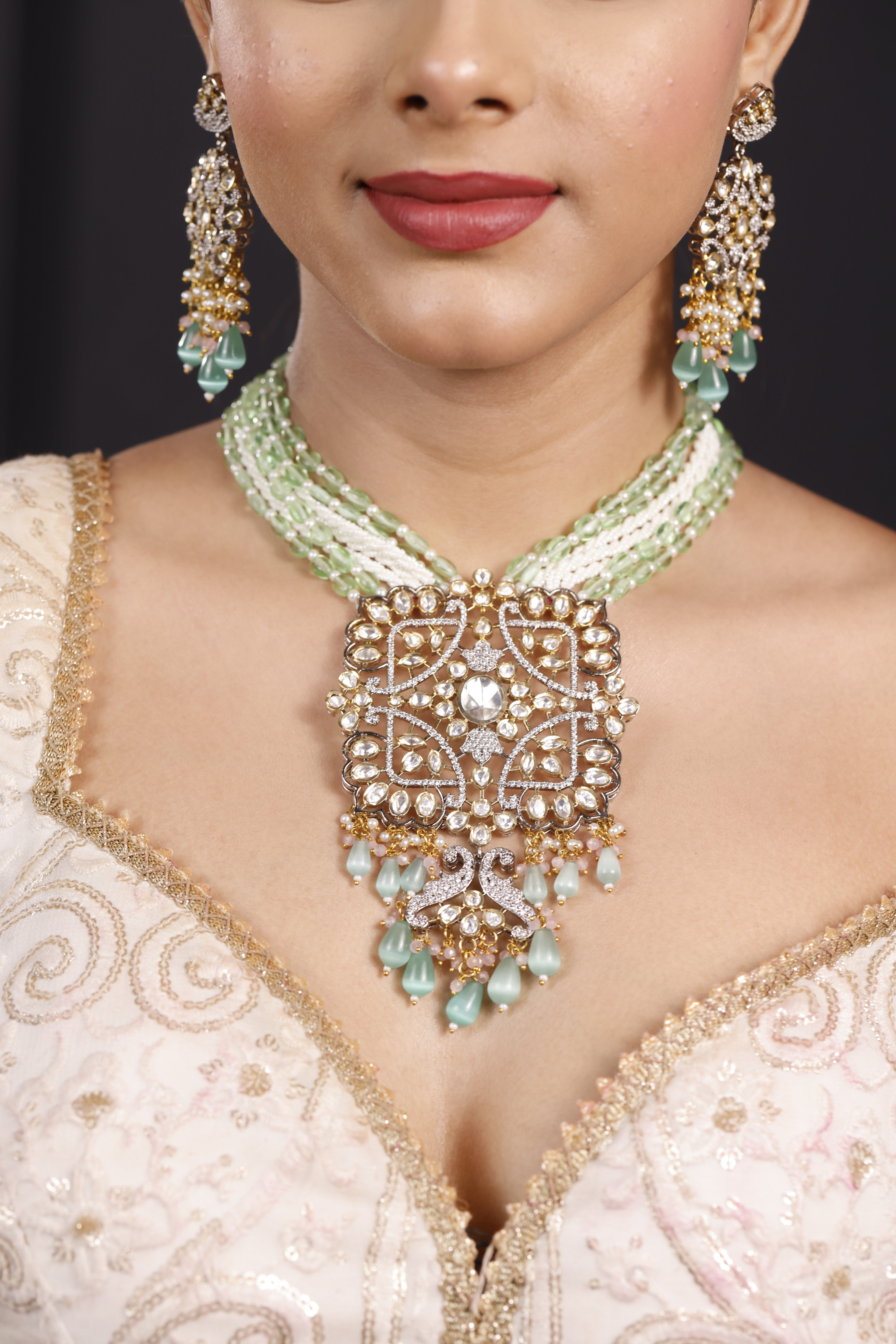 Premimum real uncut Polki Necklace Set