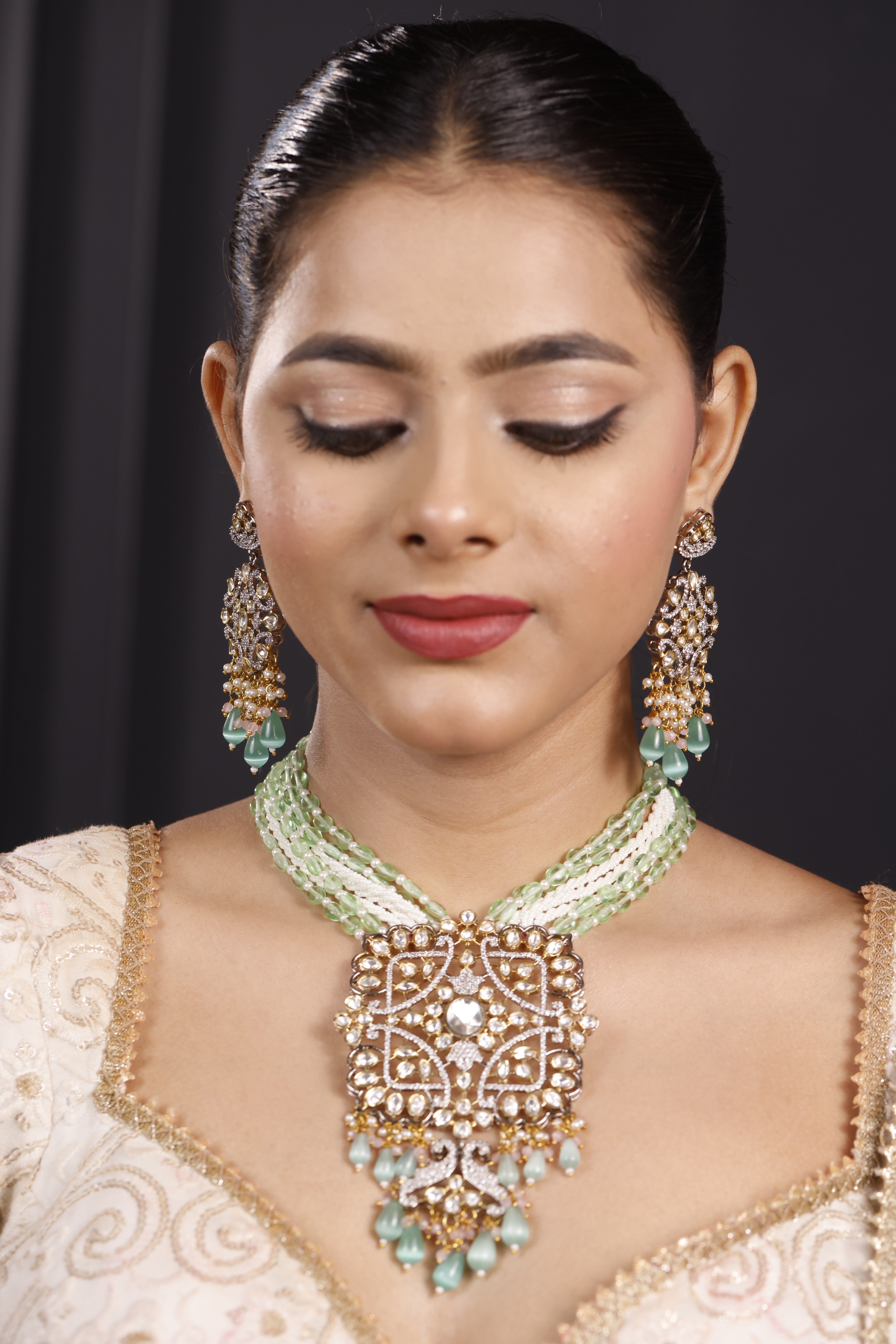 Premimum real uncut Polki Necklace Set