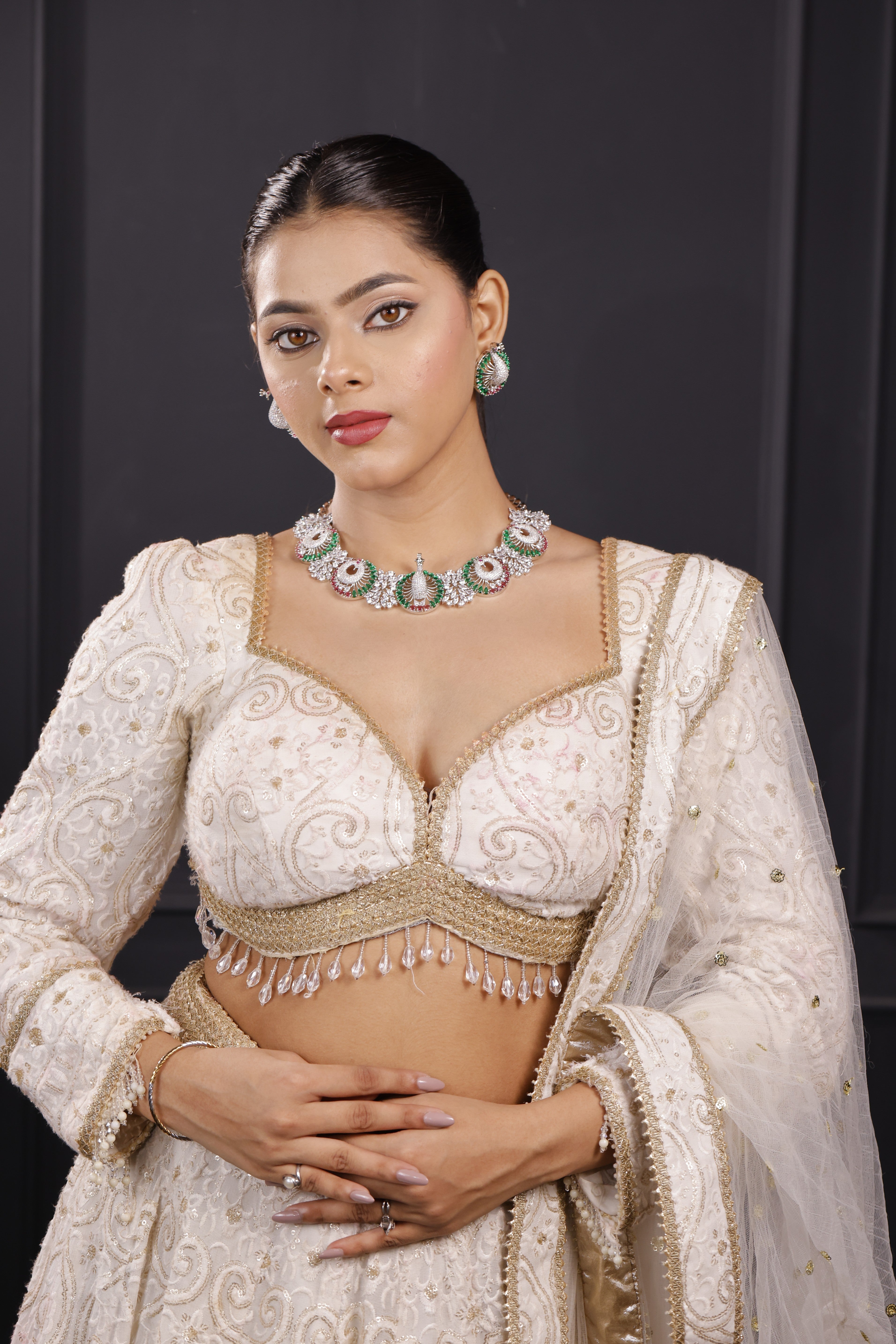 Premium American Diamond Peacock Necklace Set