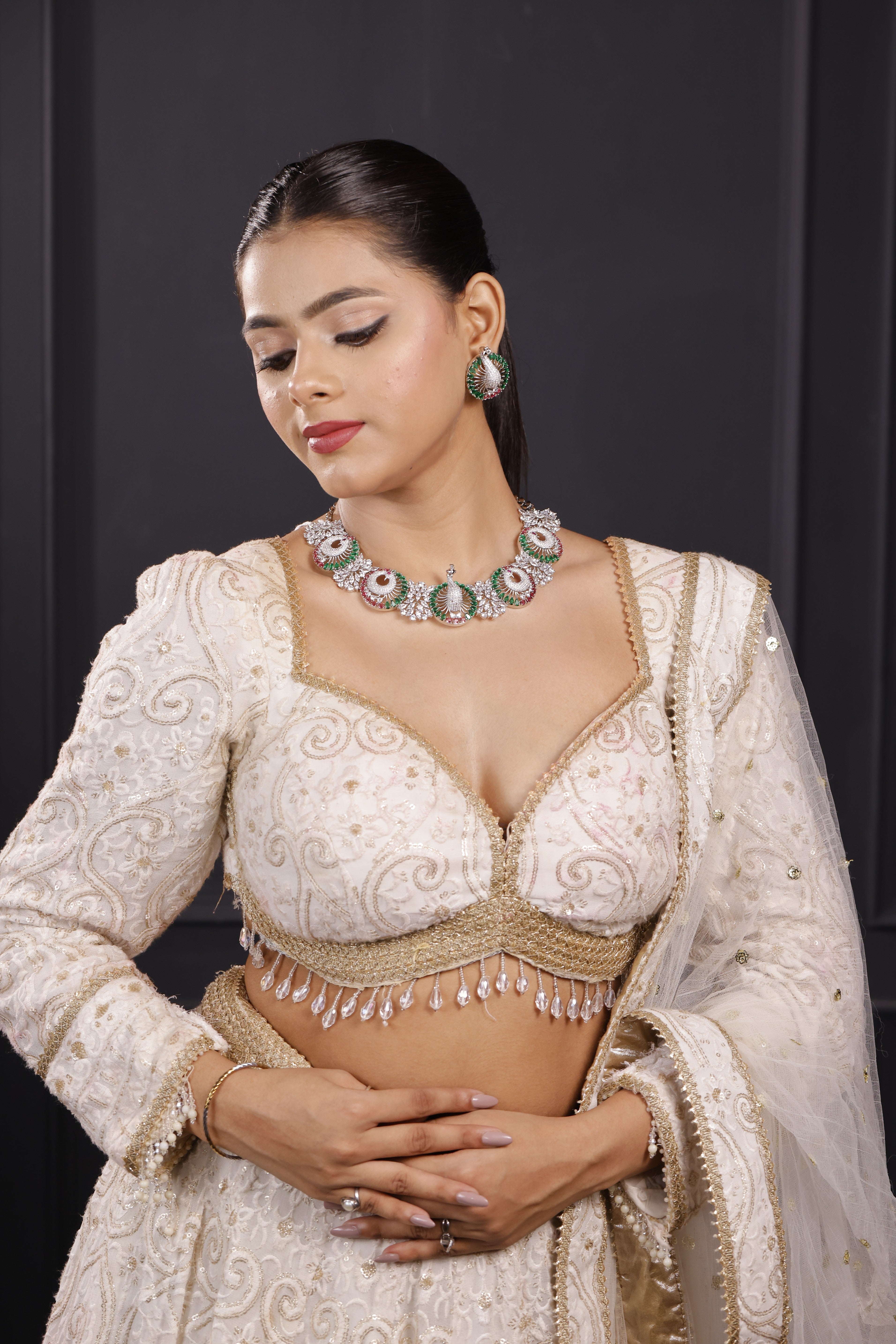 Premium American Diamond Peacock Necklace Set