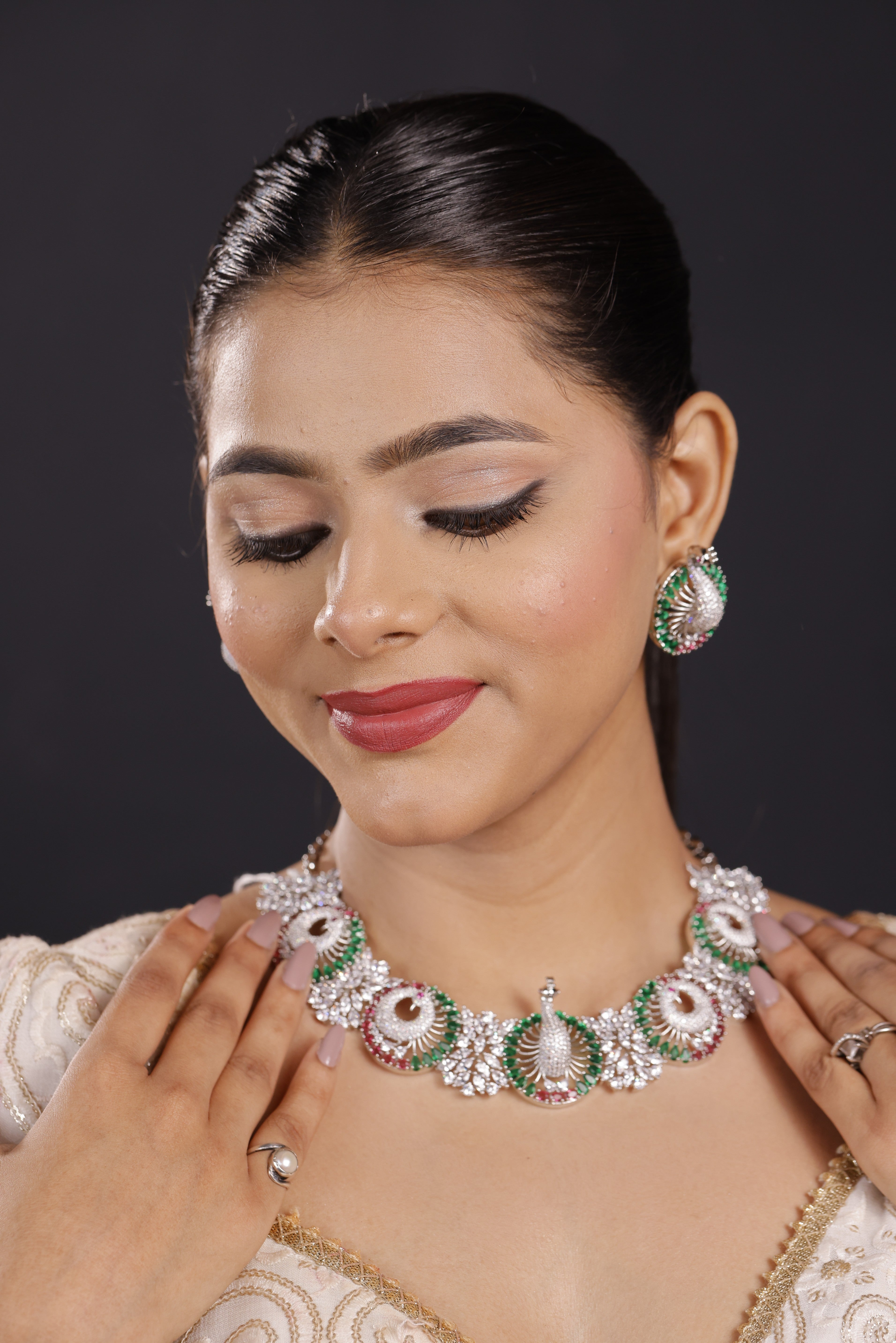 Premium American Diamond Peacock Necklace Set