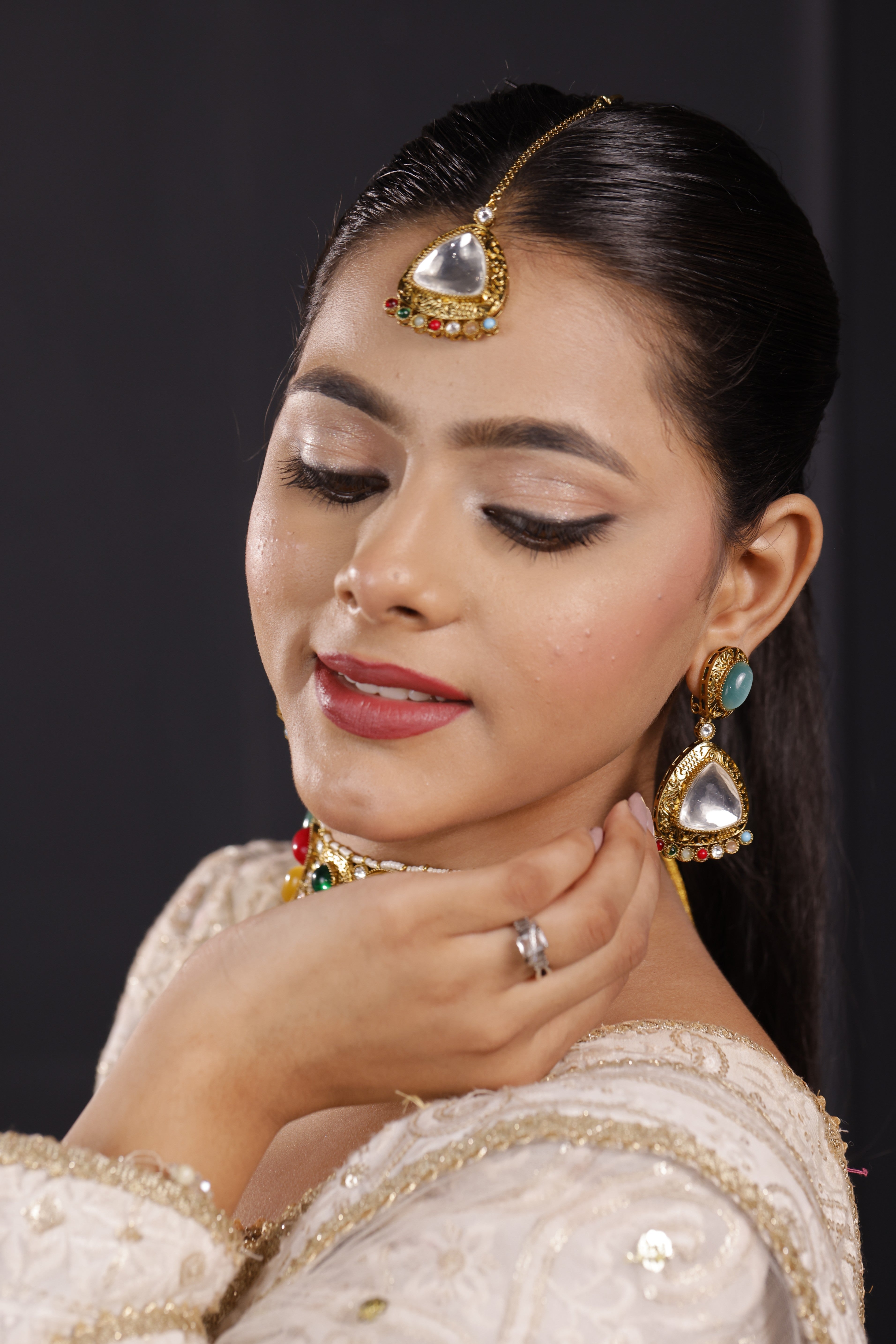 Premimum Fusion Multicolor Real Uncut Polki Moissanite Necklace Set