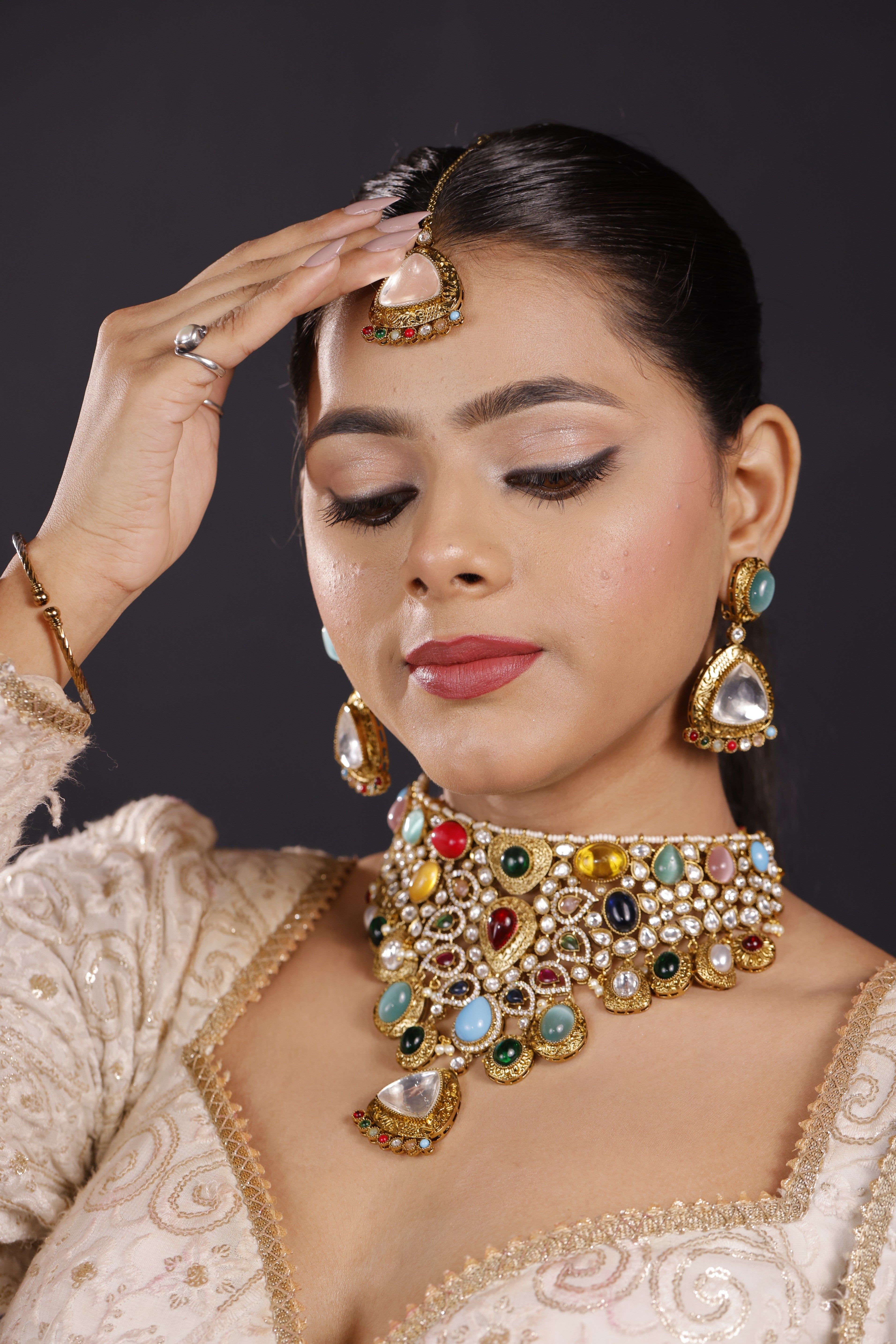 Premimum Fusion Multicolor Real Uncut Polki Moissanite Necklace Set