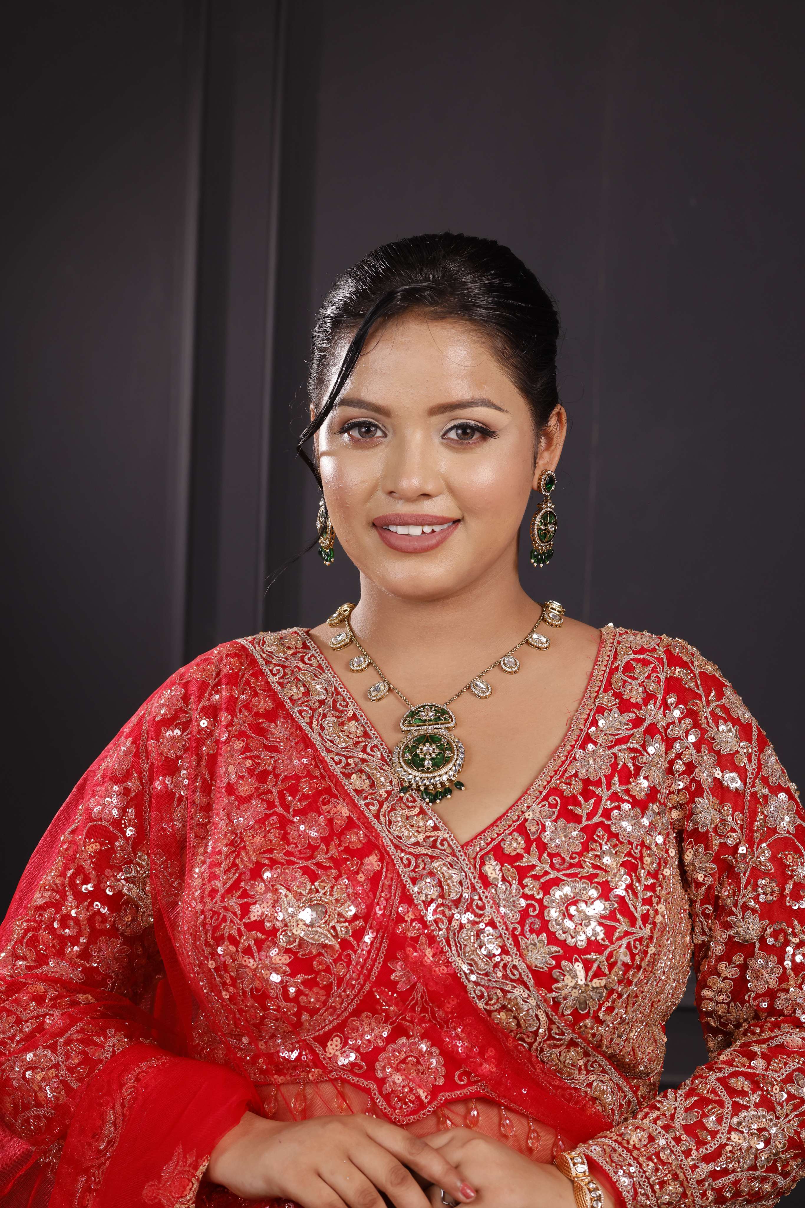 Jadau Emerald Set With Hanging Earrings