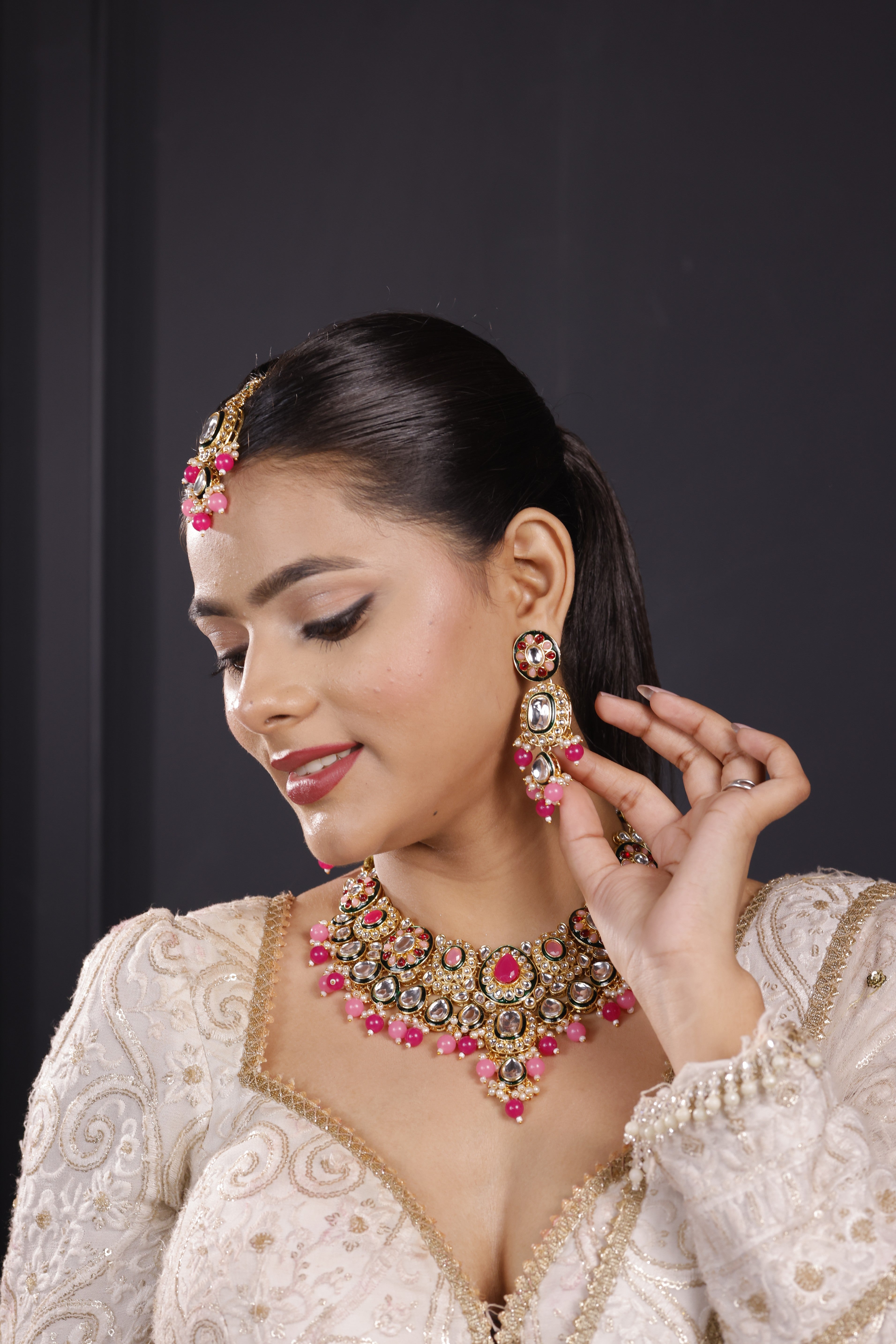 Pink Royale Queen Kundan Necklace Set