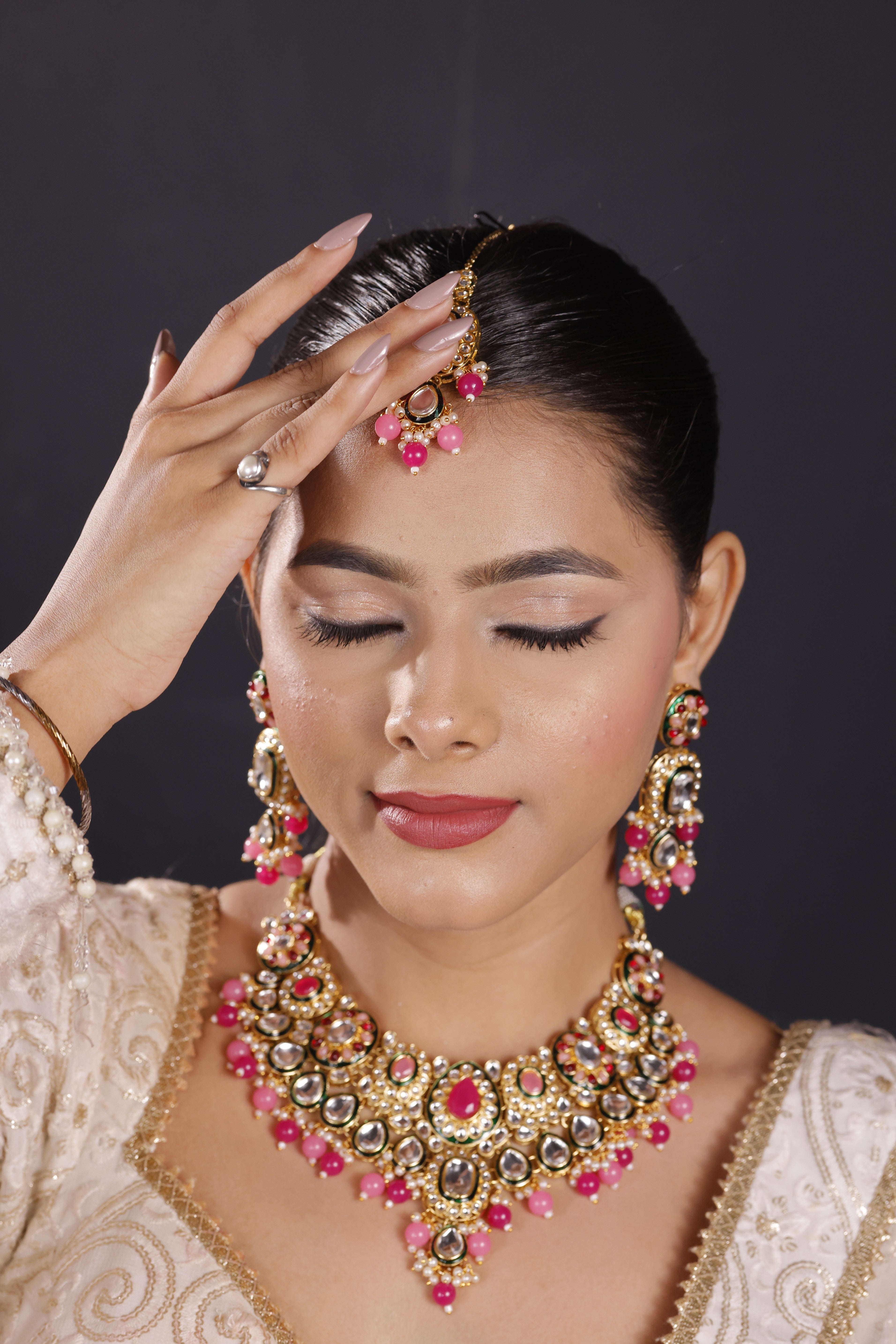 Pink Royale Queen Kundan Necklace Set