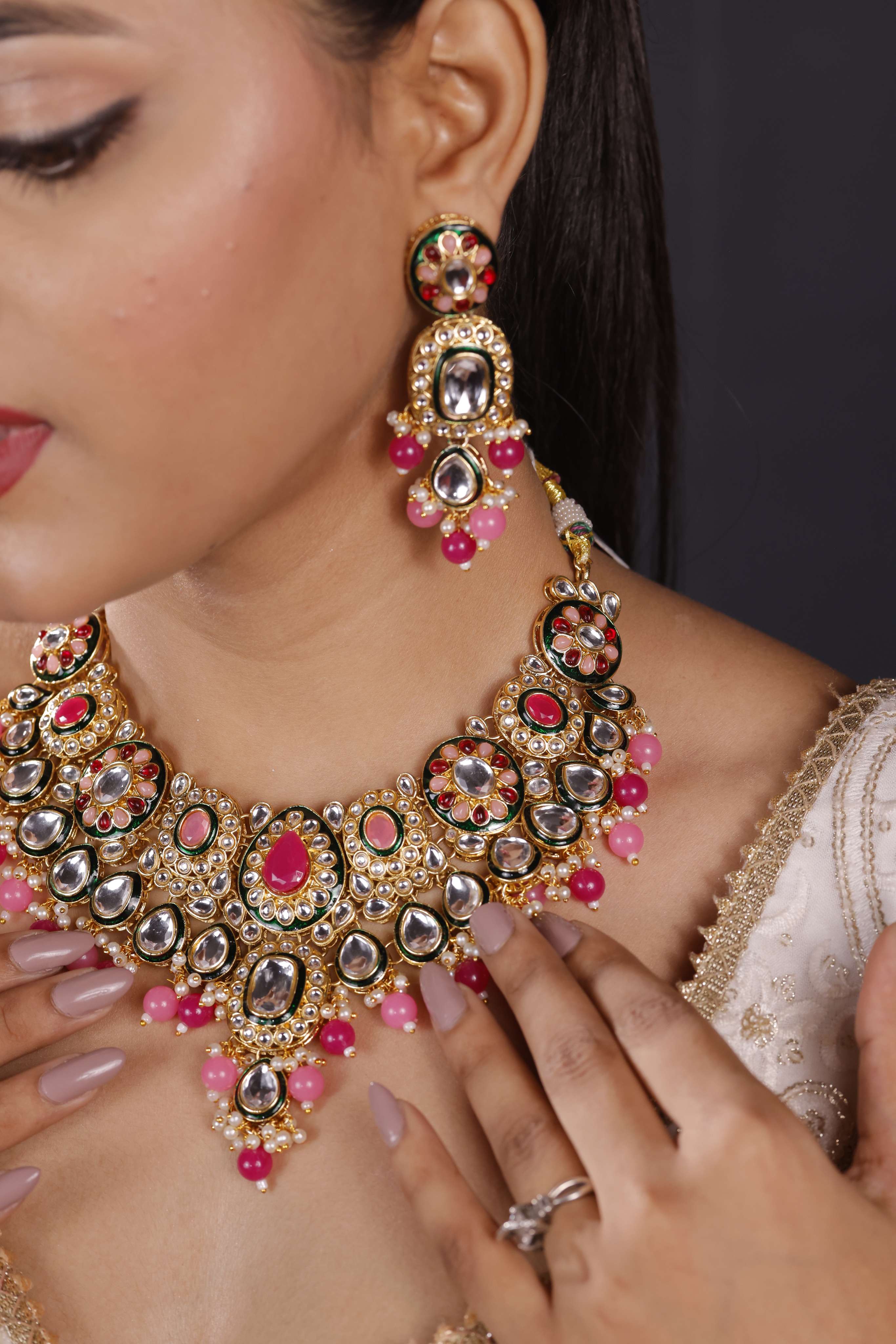 Pink Royale Queen Kundan Necklace Set