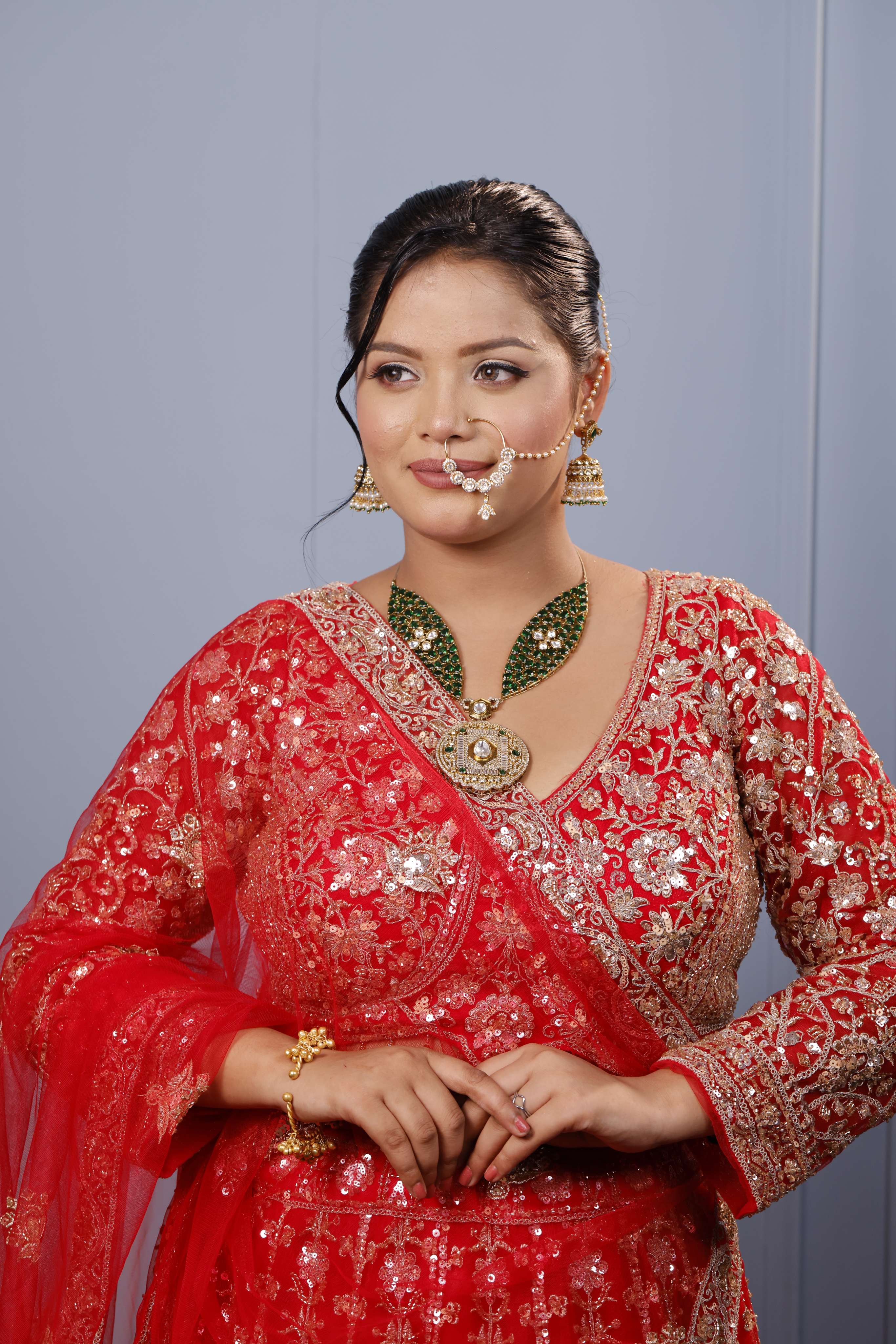 Green Golden Leafy Necklace  with earrings