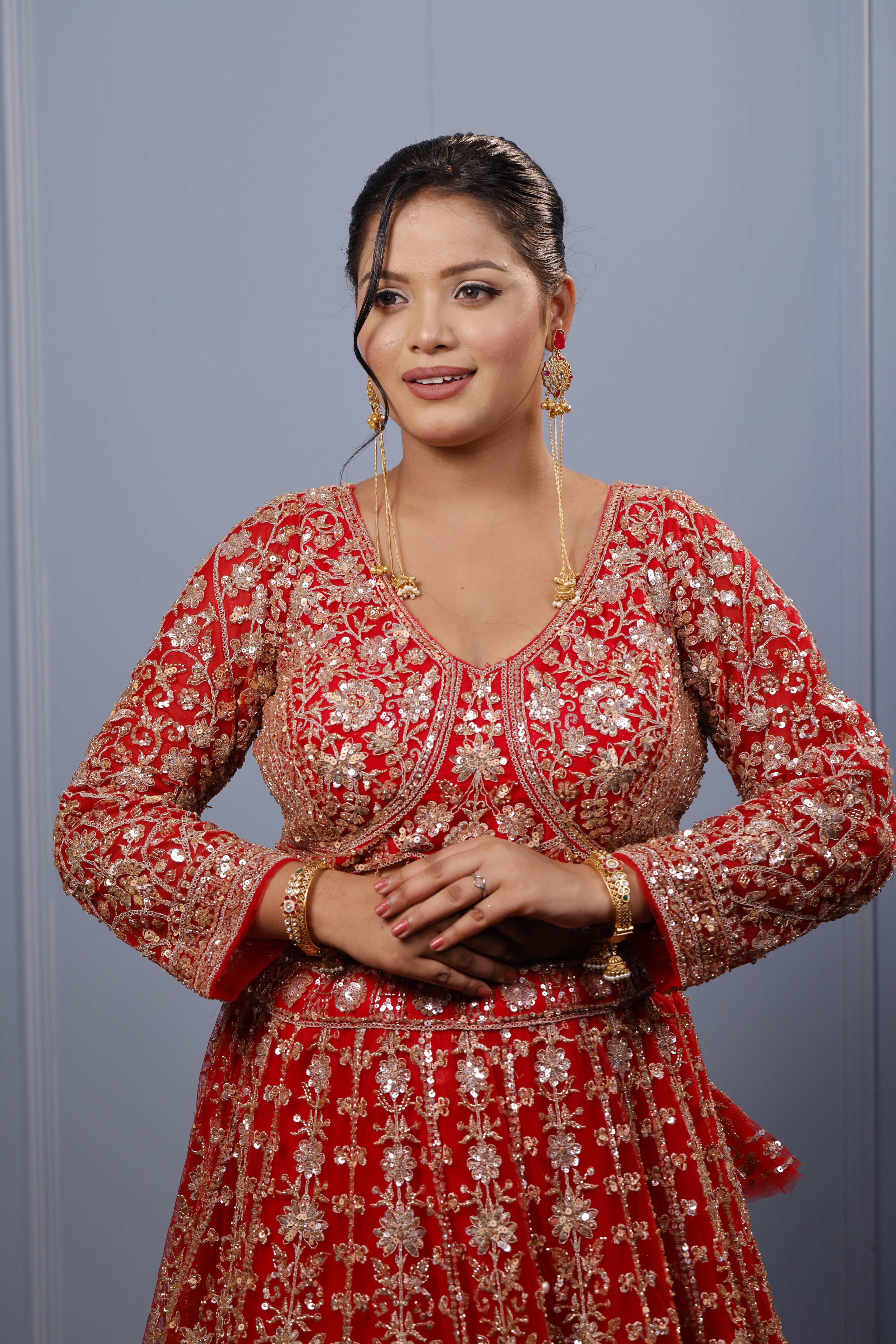 Ruby Long Chain Gold-Plated Jhumka Earrings