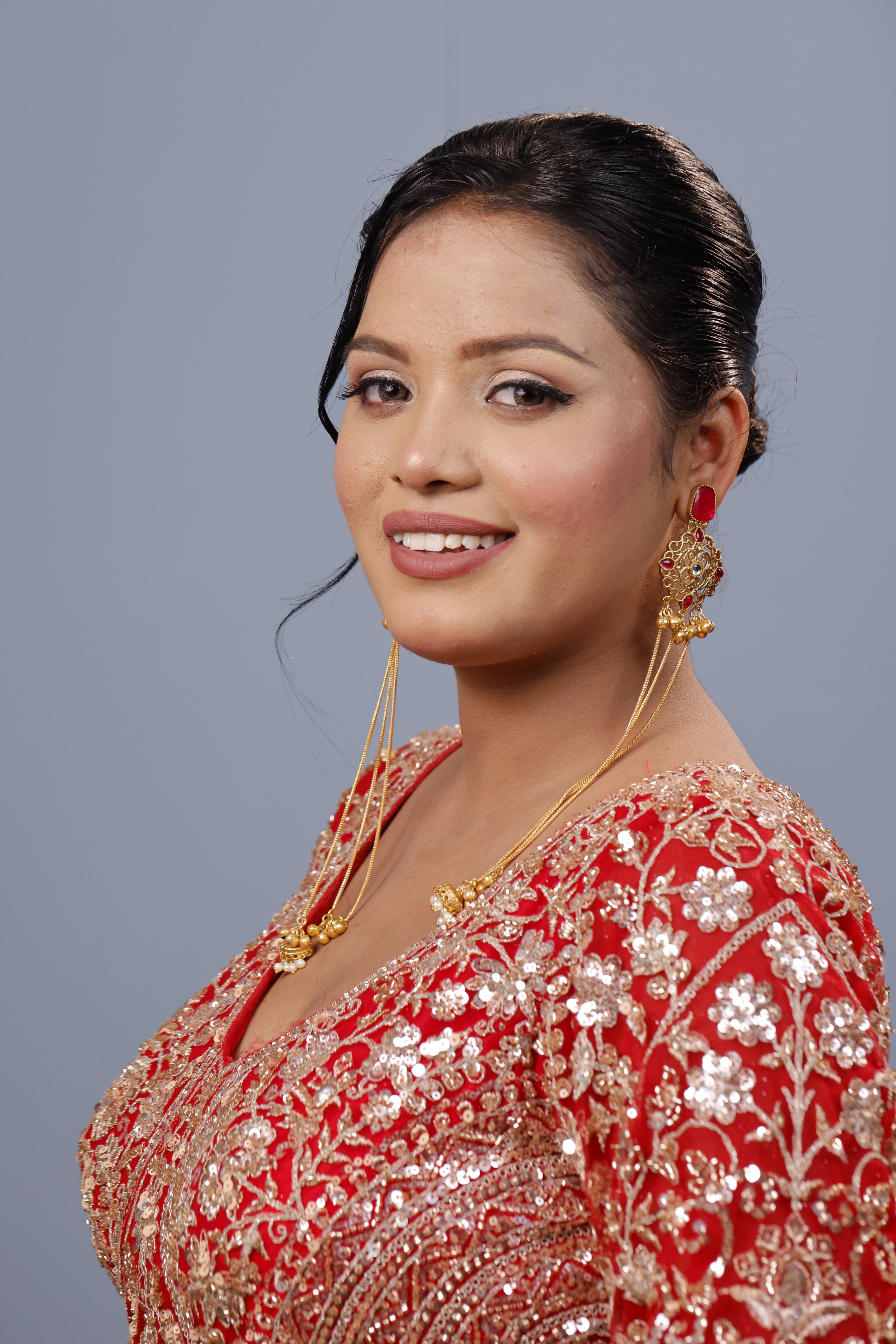 Ruby Long Chain Gold-Plated Jhumka Earrings