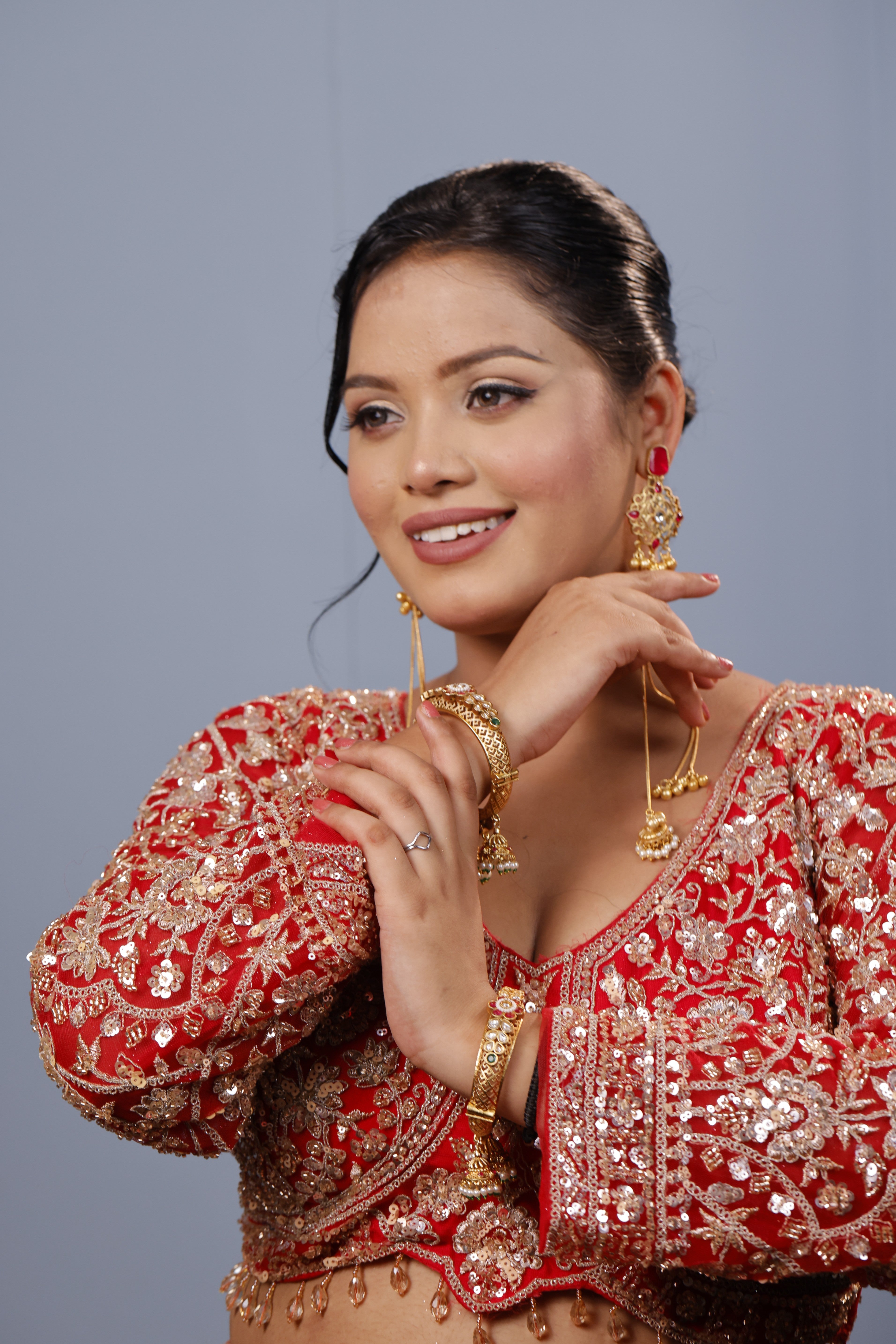 Ruby Long Chain Gold-Plated Jhumka Earrings