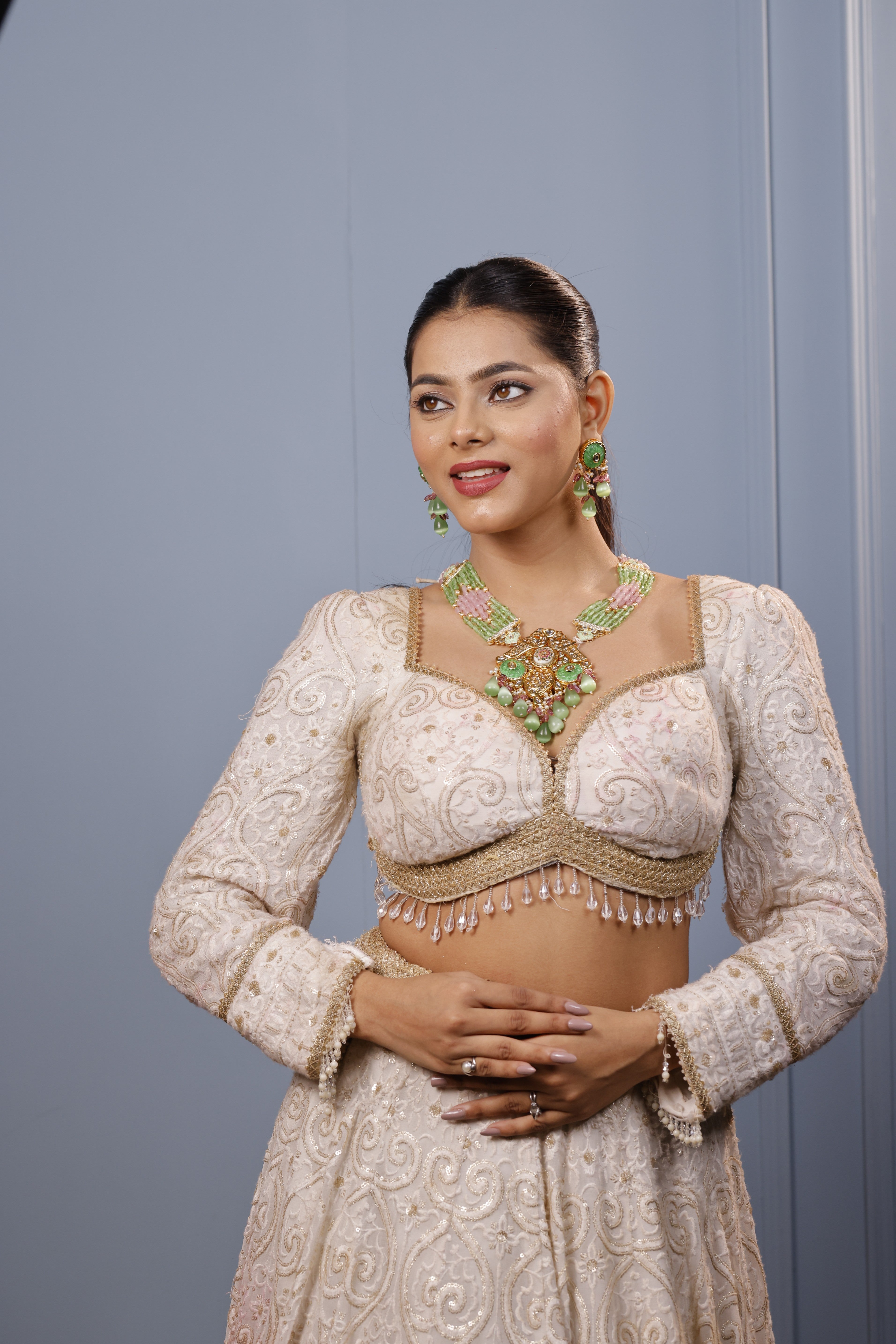 Green Kundan Gold-Plated Necklace Set