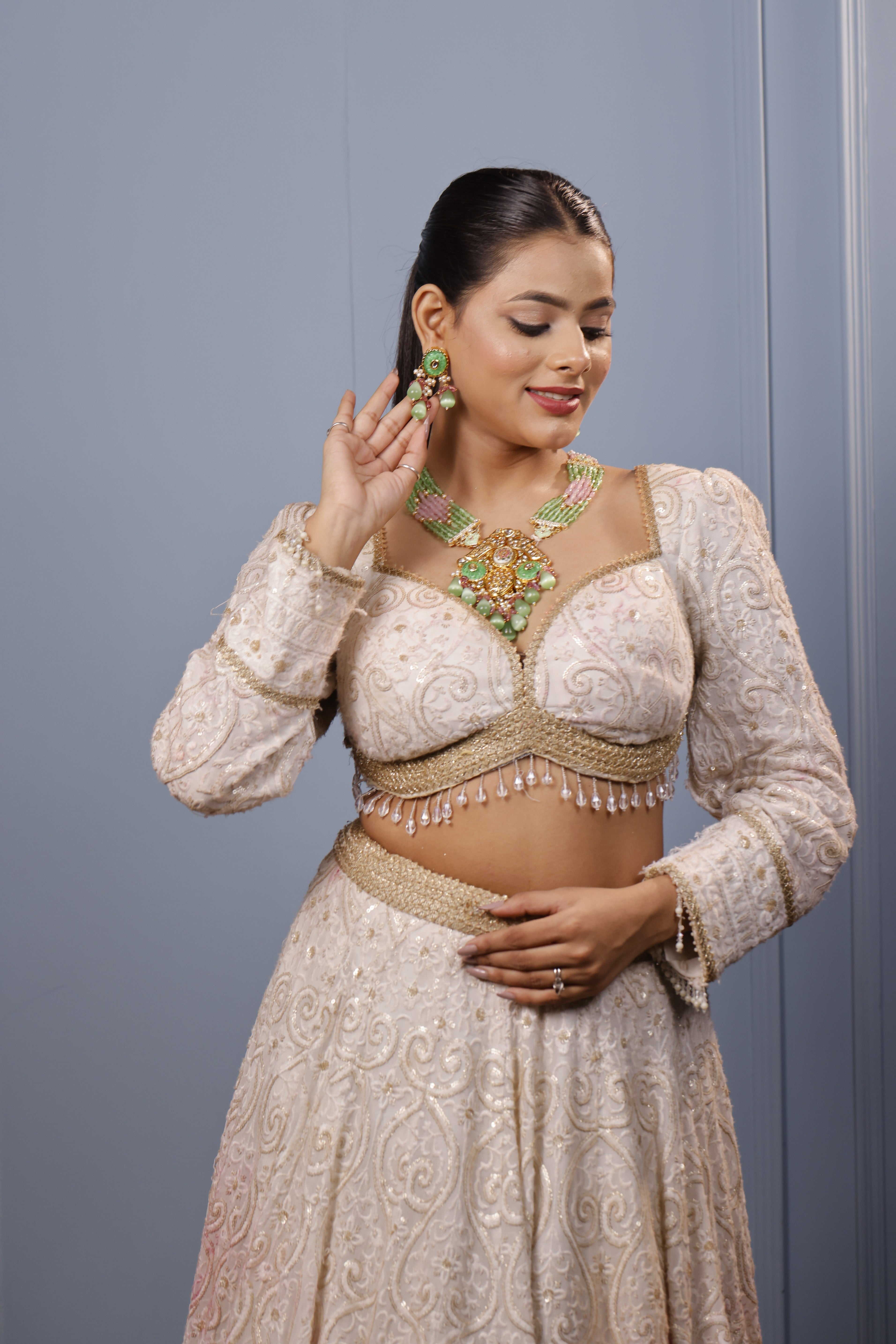 Green Kundan Gold-Plated Necklace Set