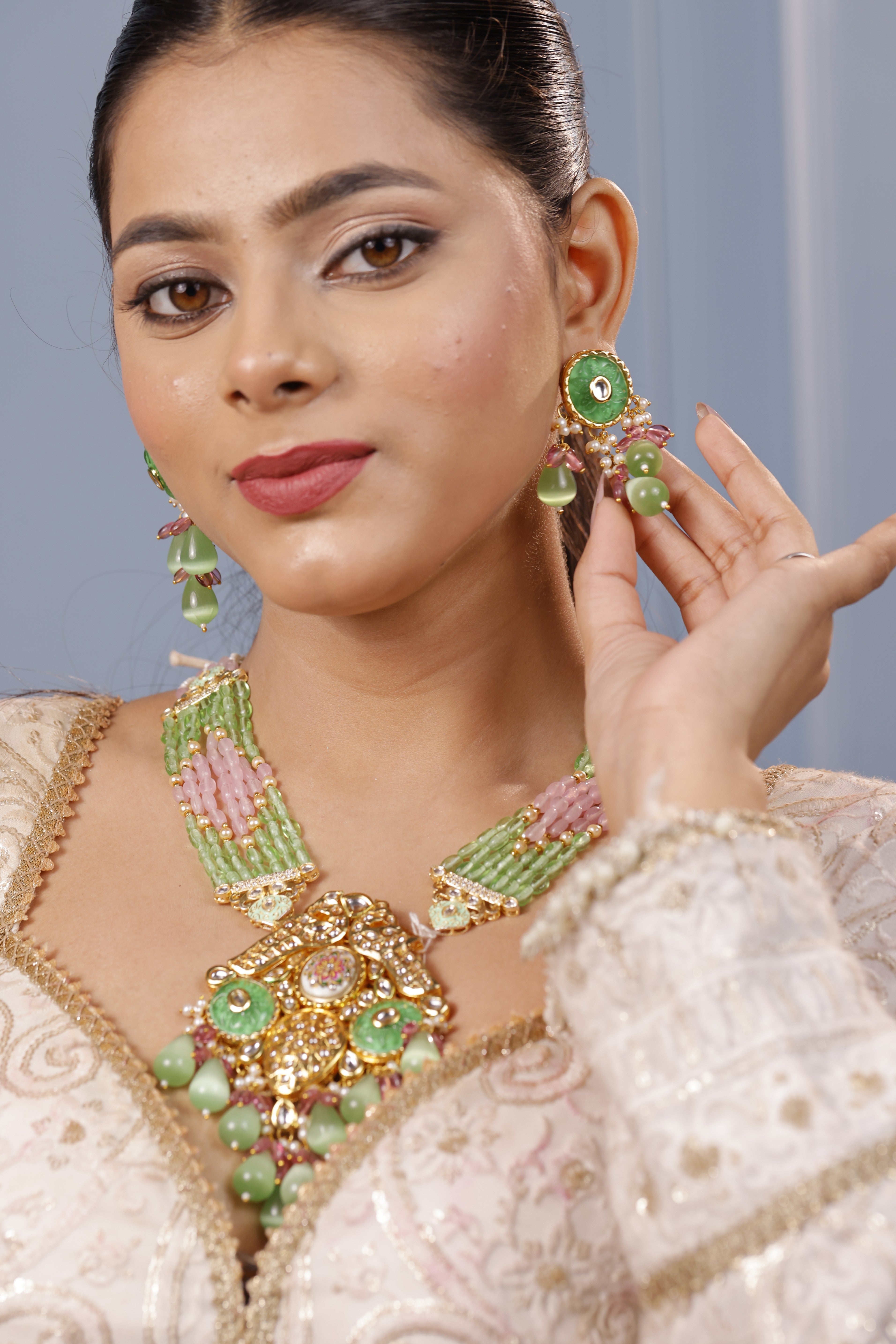 Green Kundan Gold-Plated Necklace Set