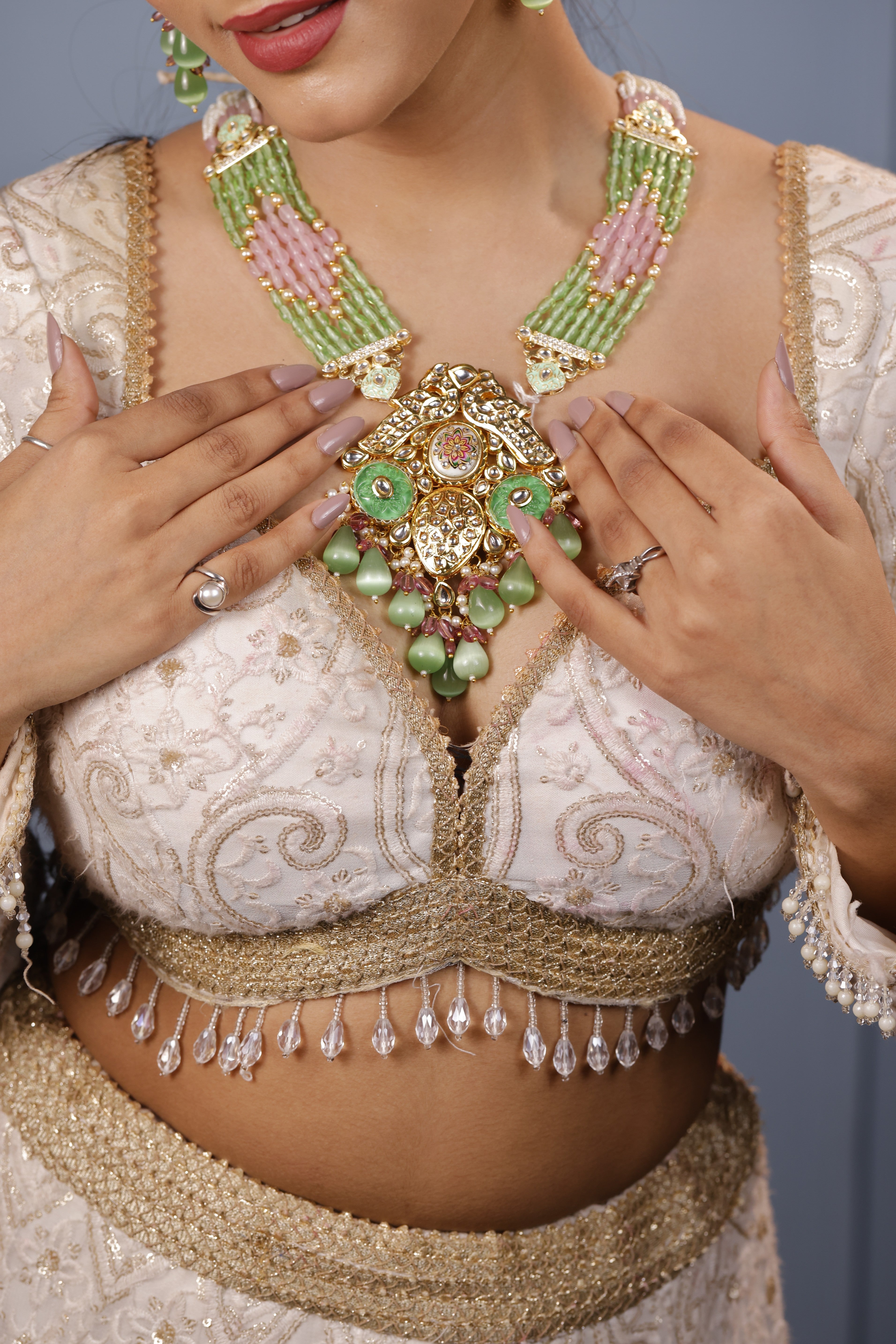 Green Kundan Gold-Plated Necklace Set