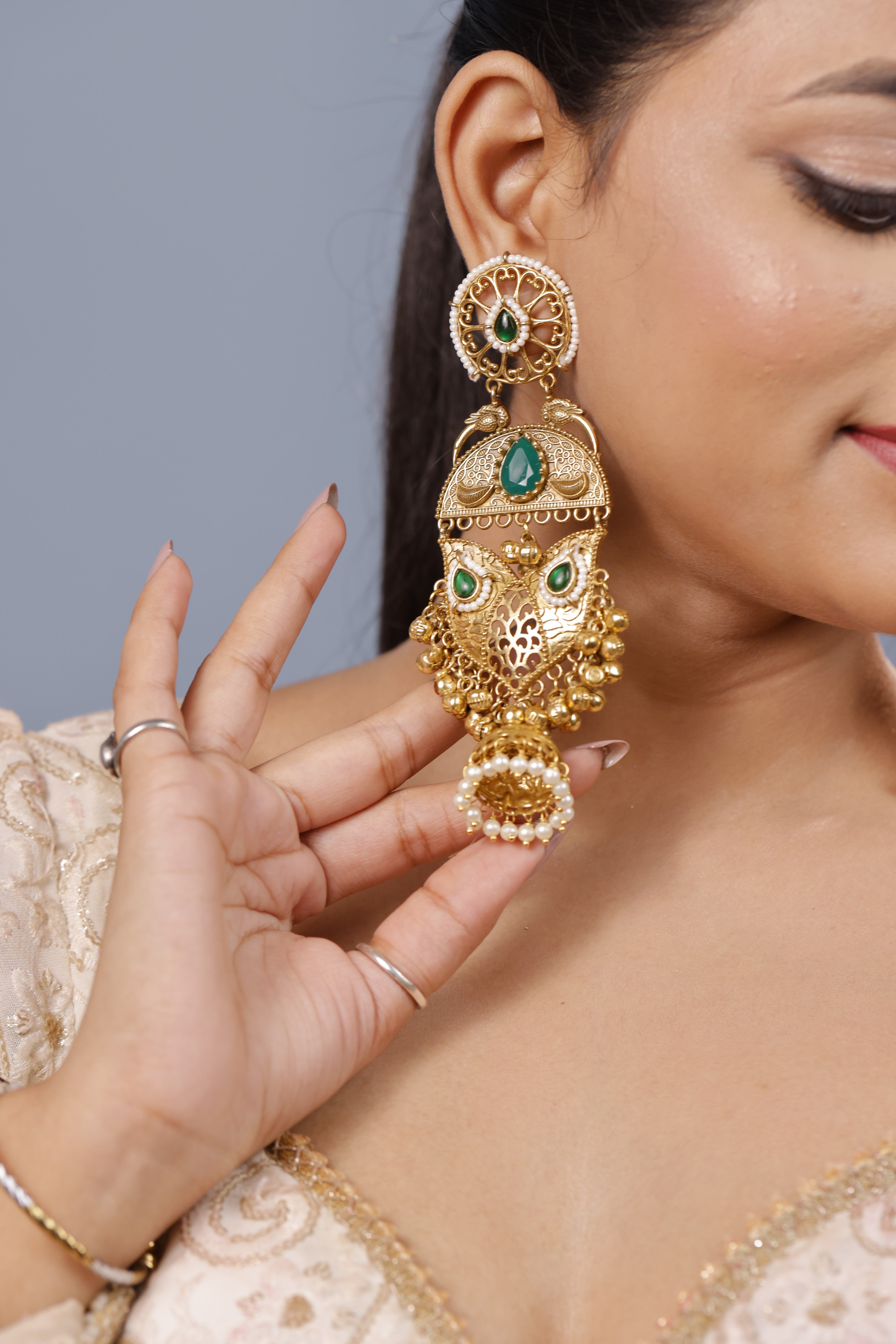 Golden kashimiri long  earrings