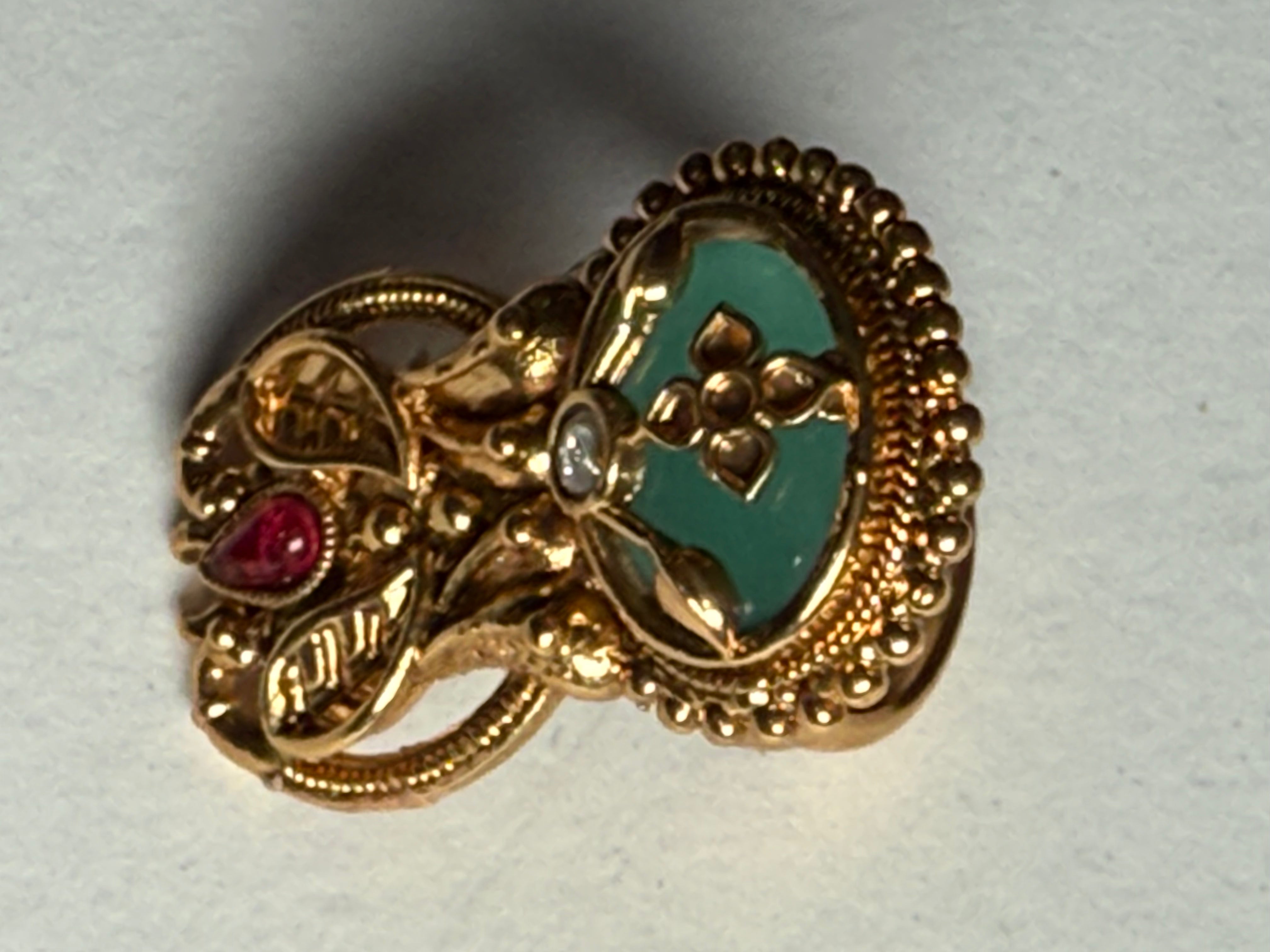 Shree Sakhi Heritage Flower Carving Kundan Ruby & Emerald Adjustable Ring for Women | Premium Finish | Next-to-Gold Look | Pure Brass | 3.56 cm Traditional Floral Ring