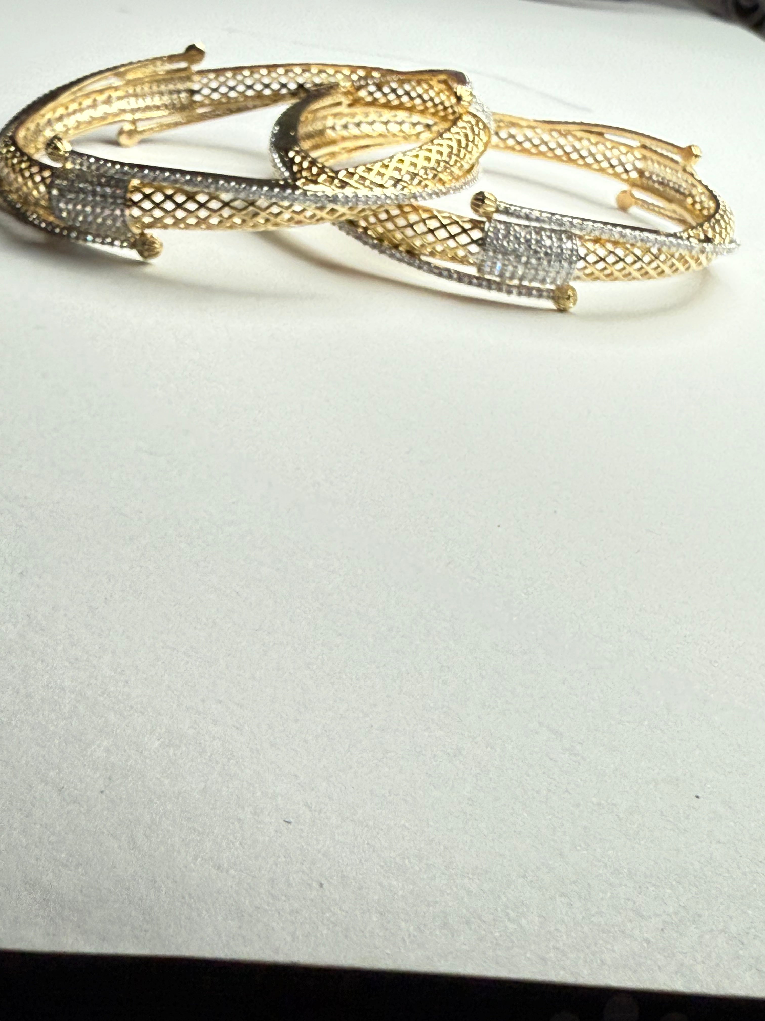Designer Criss-Cross American Diamond Bangles Set | Gold Polish | Sizes 2/4, 2/6, 2/8