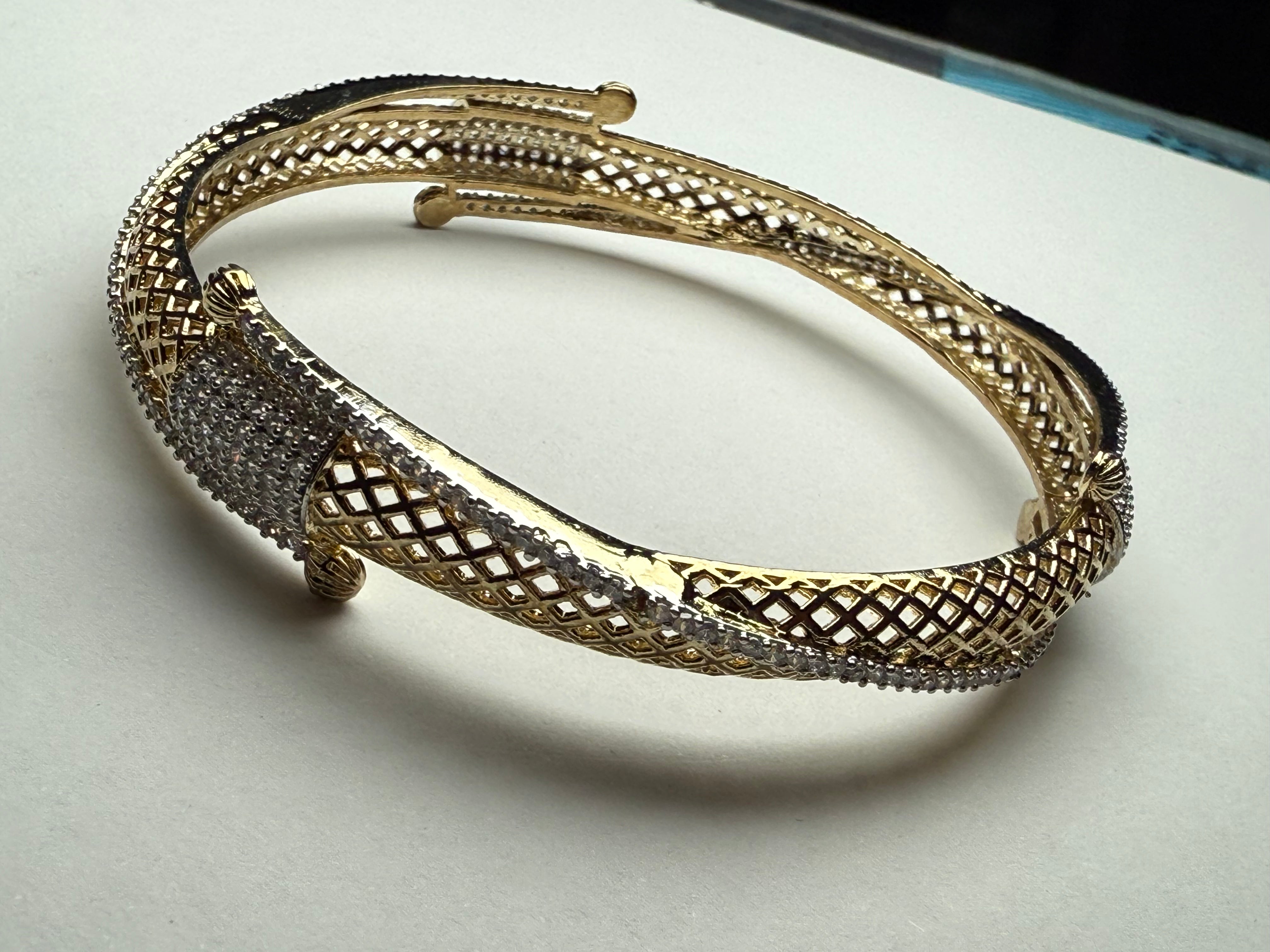 Designer Criss-Cross American Diamond Bangles Set | Gold Polish | Sizes 2/4, 2/6, 2/8
