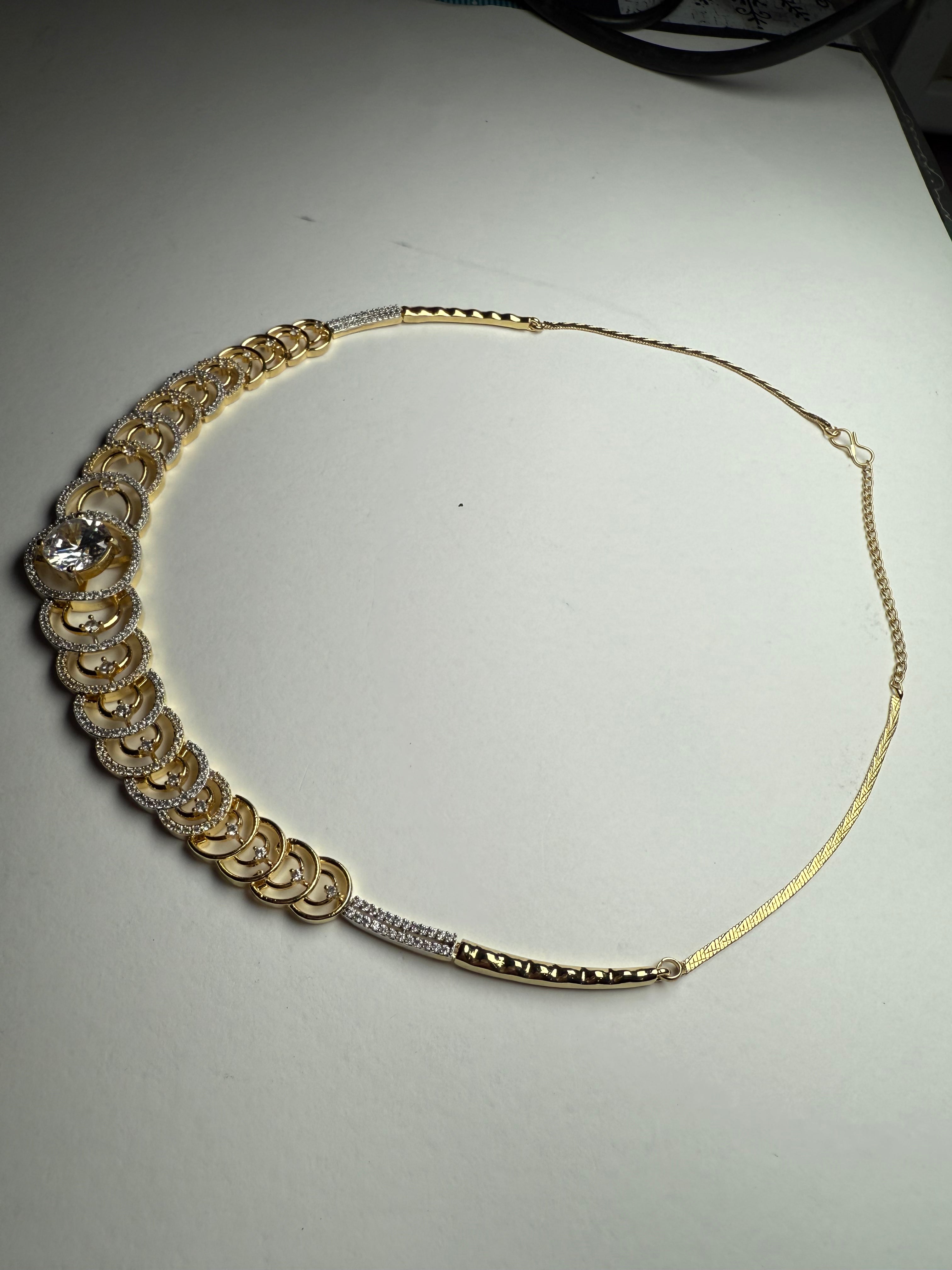 Solitaire Glow American Diamond Necklace Set | High-Shine AD Jewellery