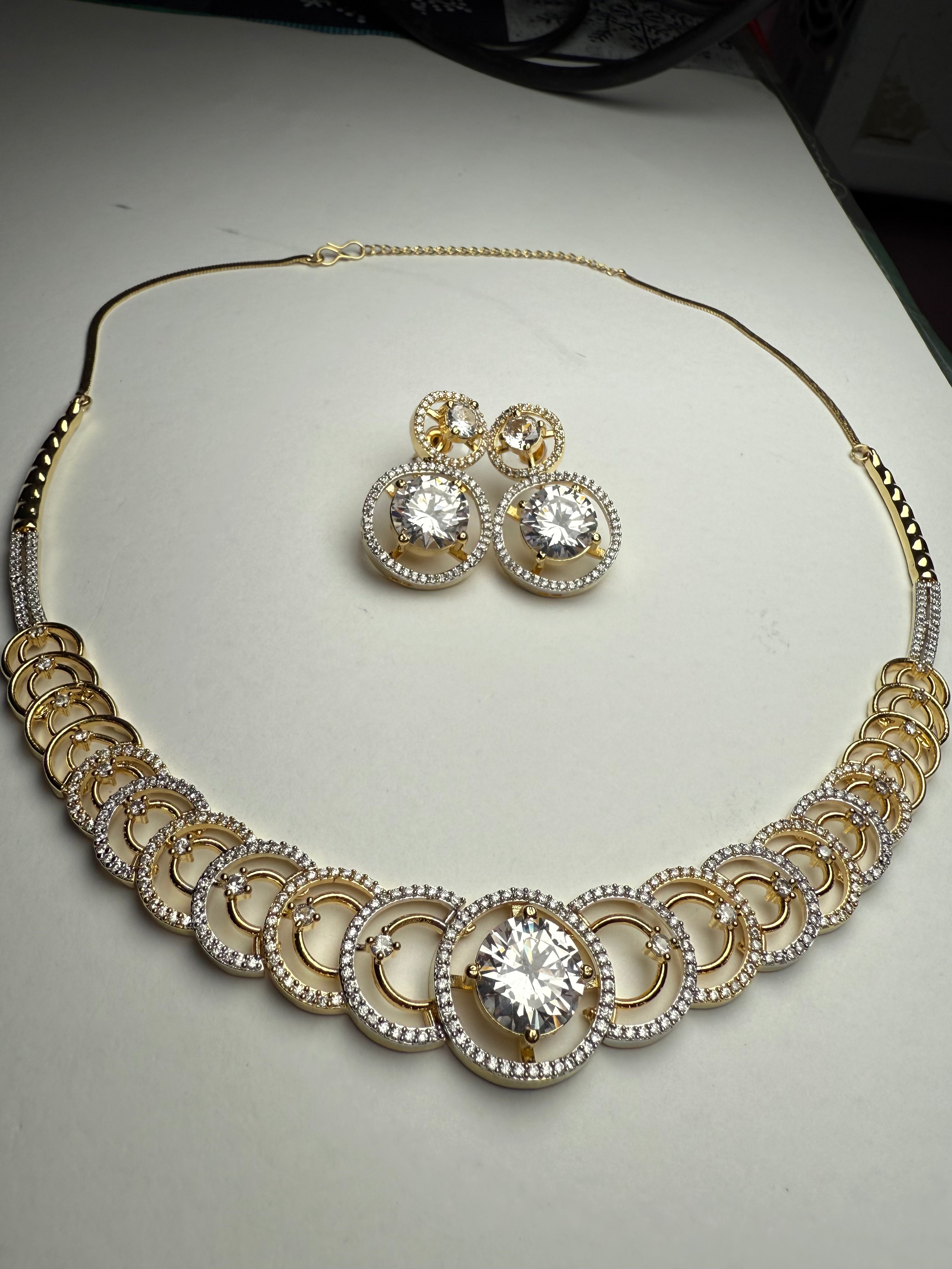 Solitaire Glow American Diamond Necklace Set | High-Shine AD Jewellery