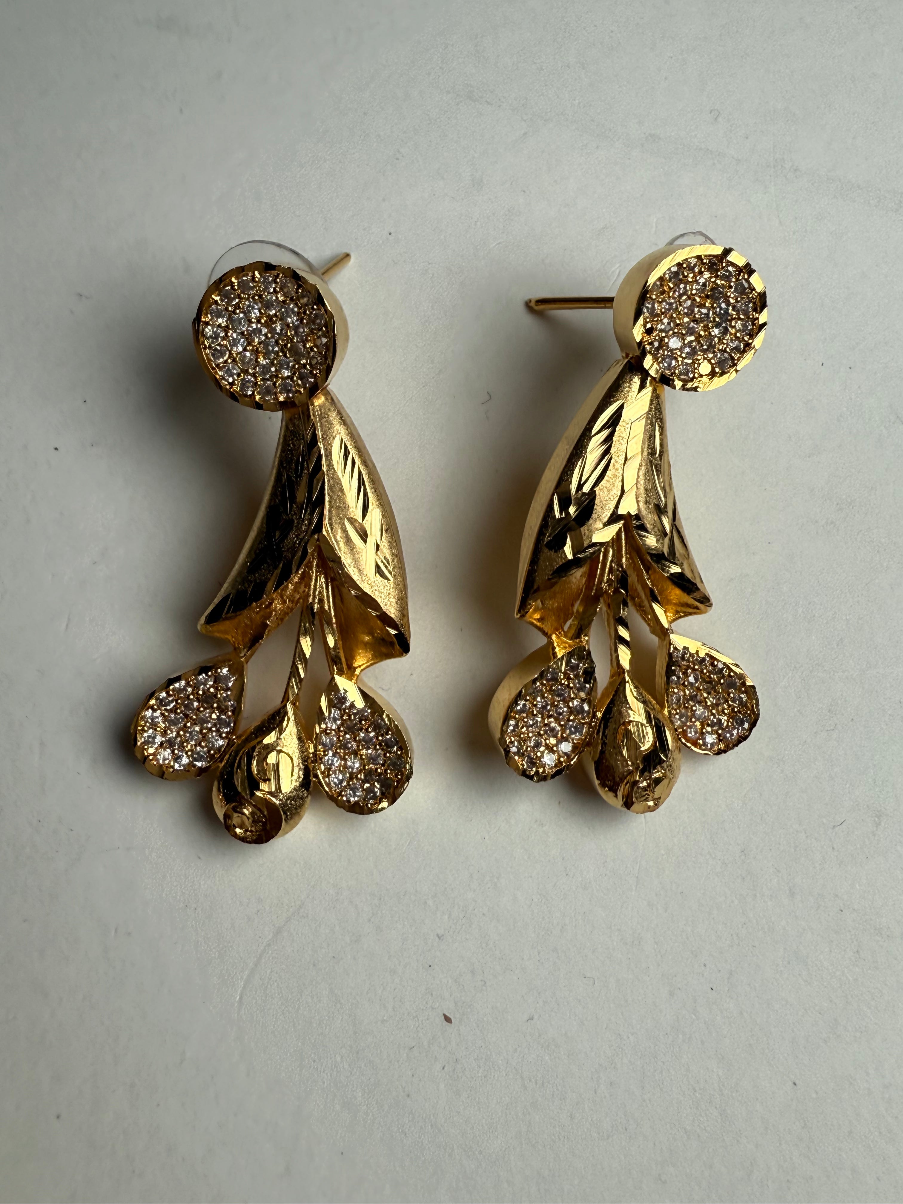 Royal Gold Plated Floral Drop Necklace Set | Nano Setting American Diamond Jewellery | Pure Brass, Premium Finish