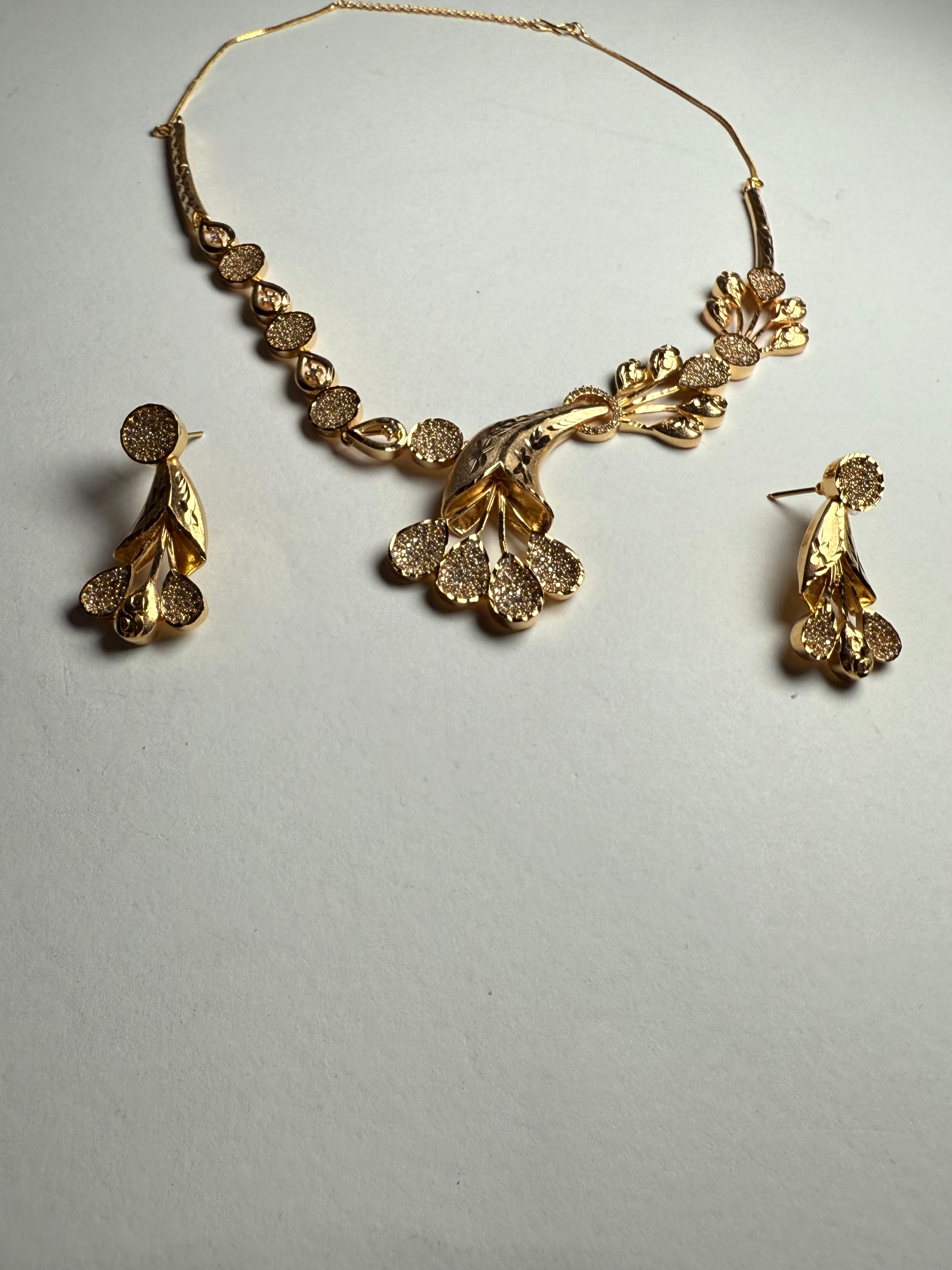 Royal Gold Plated Floral Drop Necklace Set | Nano Setting American Diamond Jewellery | Pure Brass, Premium Finish