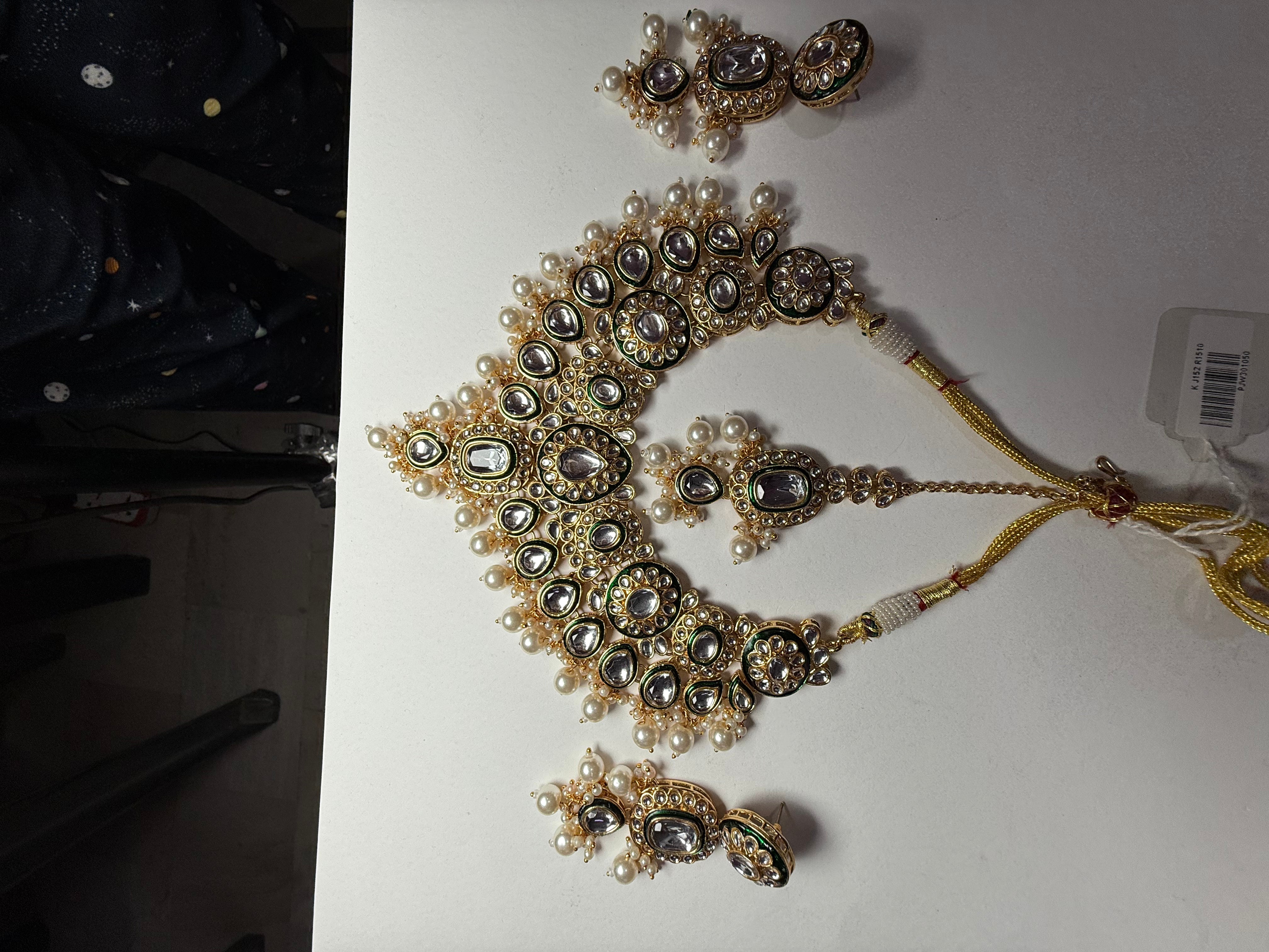Princess Kundan Semi-Bridal Necklace Set with Earrings & Maang Tikka | Heavy Beaded Jewellery
