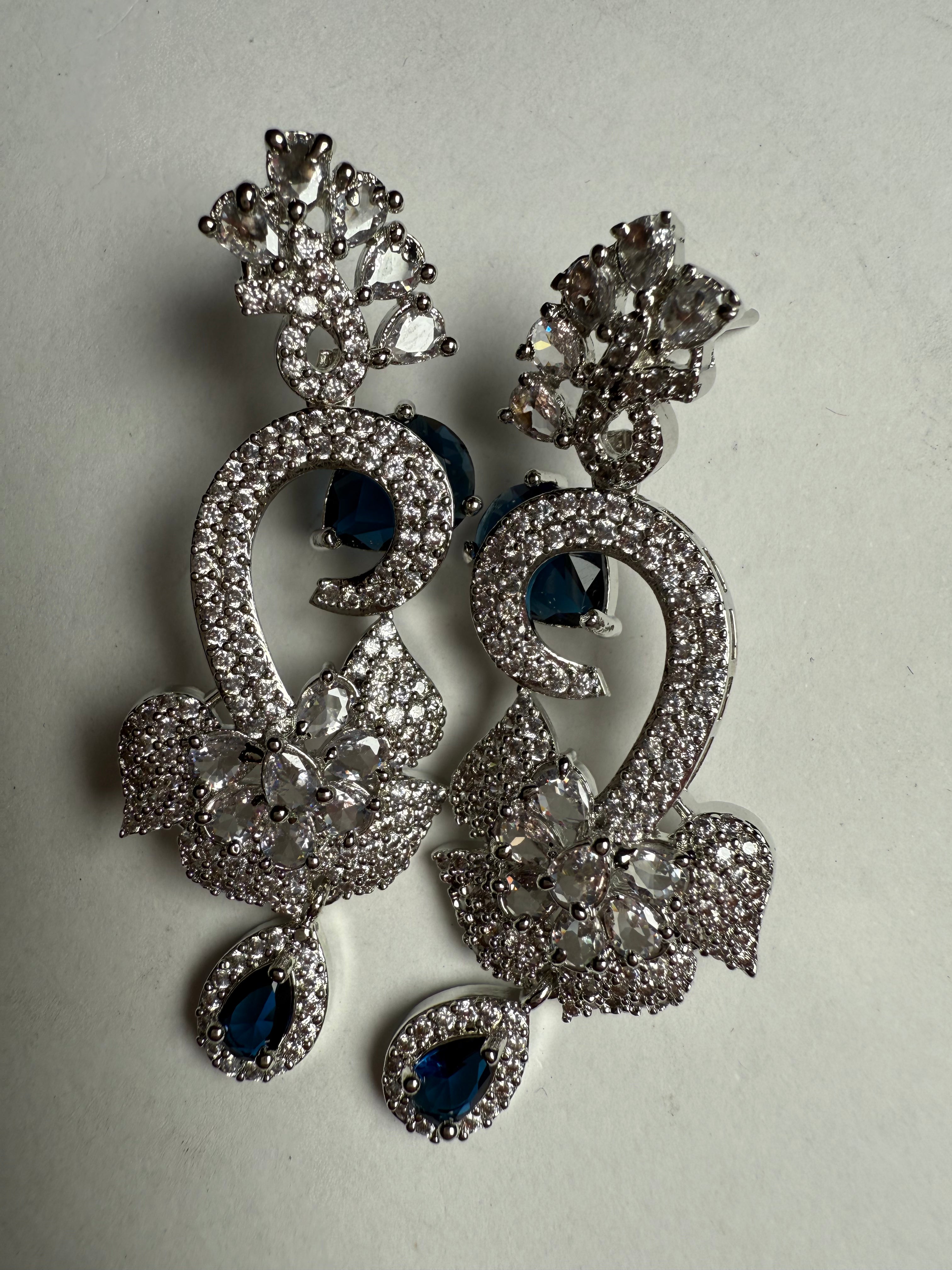 Star Pattern Queen American Diamond Necklace Set | Rhodium Finish Jewellery