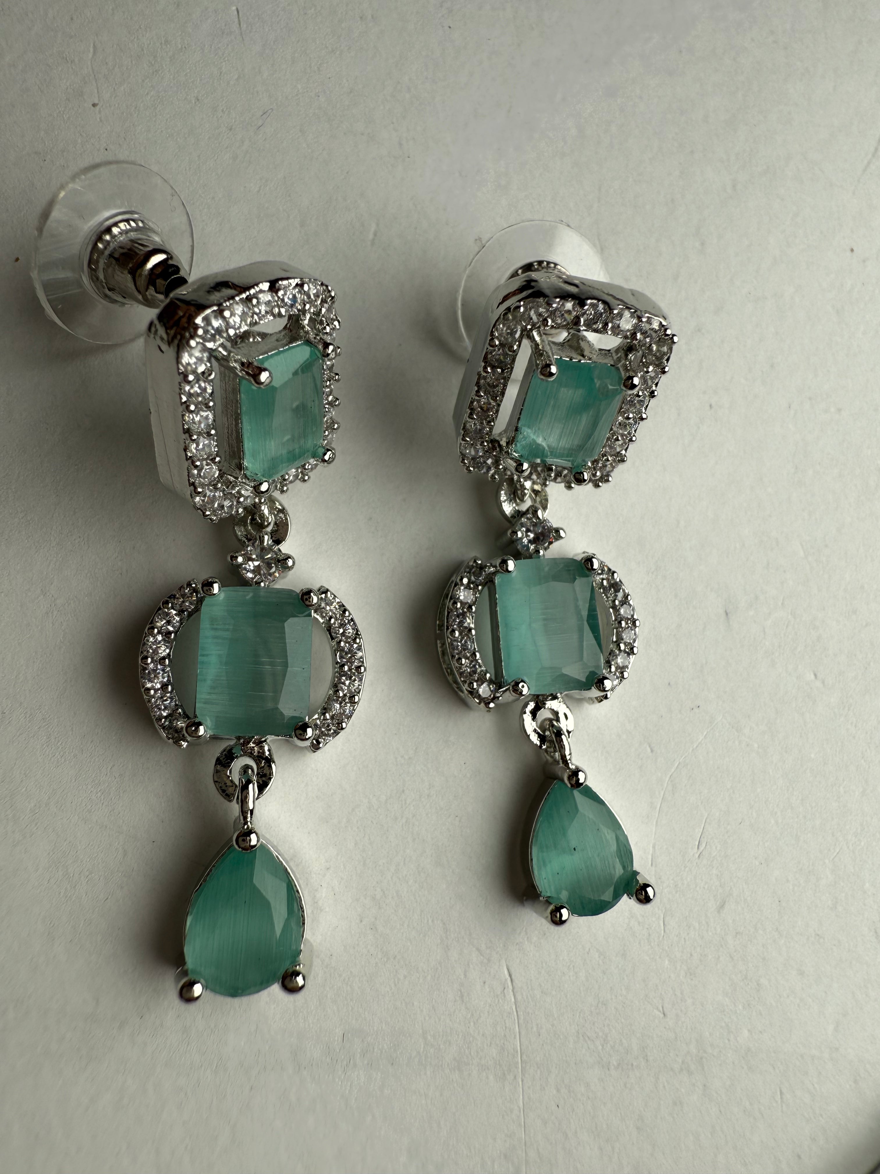 Majestic American Diamond Necklace Set with Rhodium Polish | Lightweight AD Jewellery