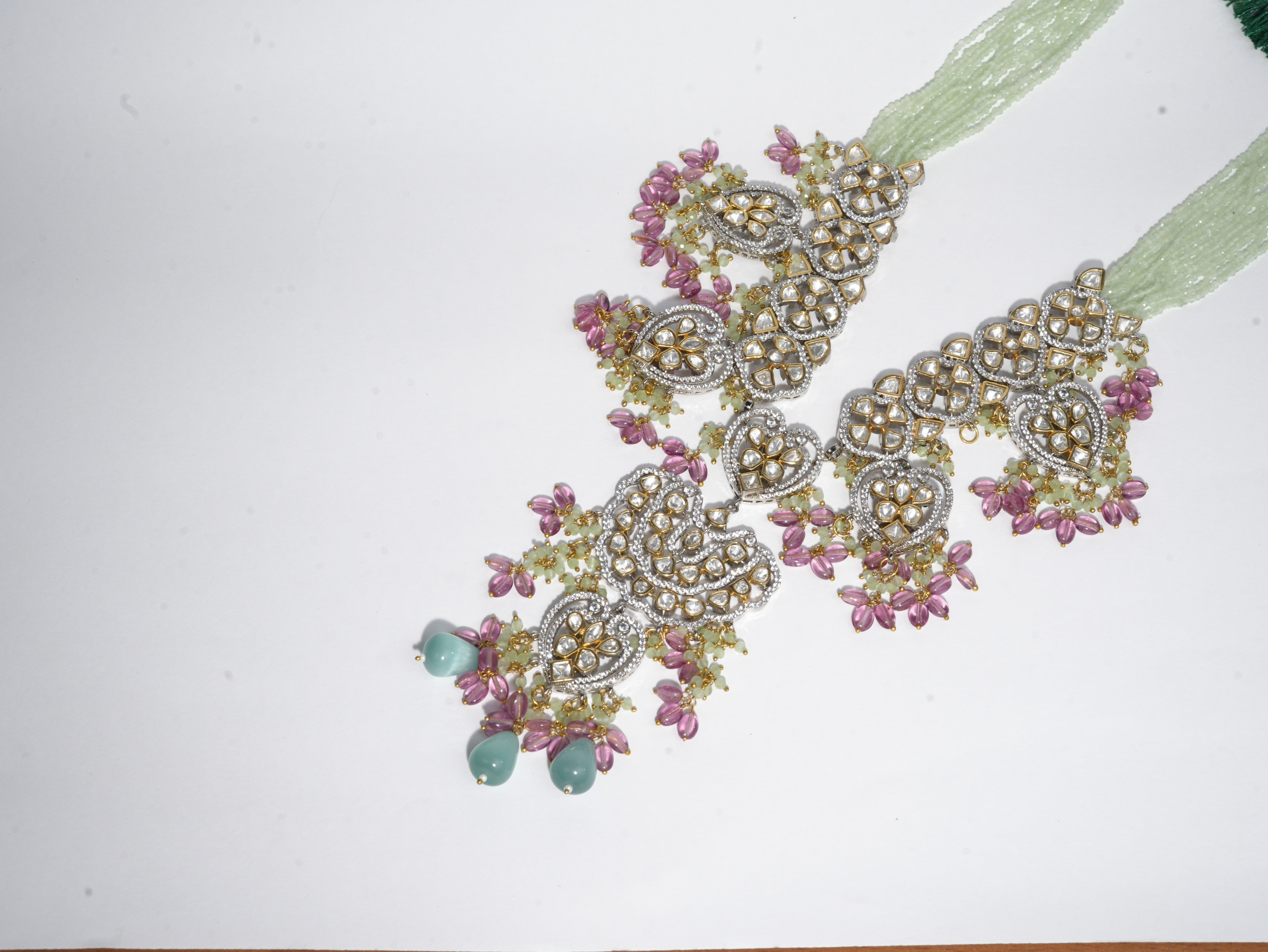 Premimum Real Uncut Polki With Fine Beads Semi Bridal Set