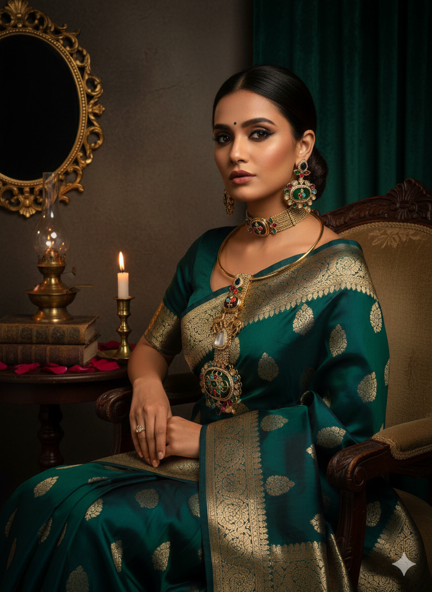 Rajwadi Camel Multistone Kundan Hasli Set | Moissanite & Pota Stone Designer Earrings