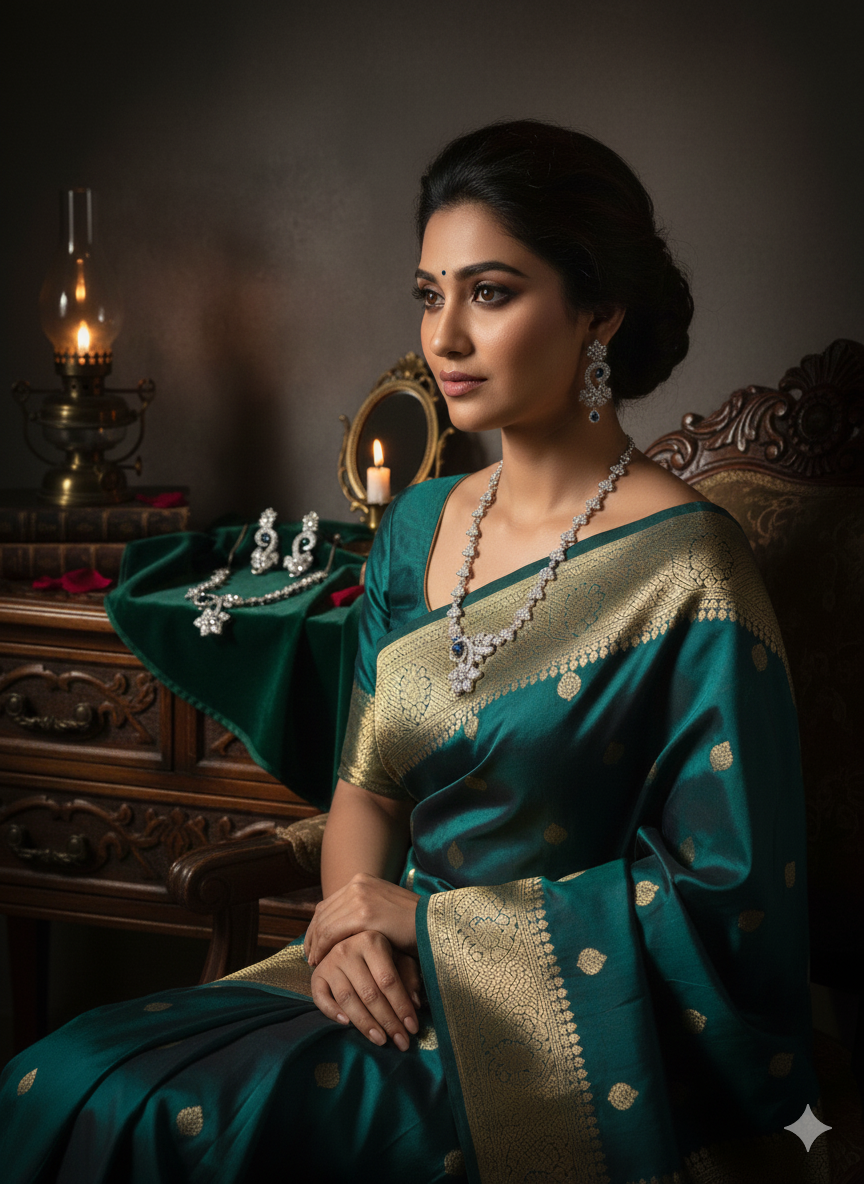 Star Pattern Queen American Diamond Necklace Set | Rhodium Finish Jewellery