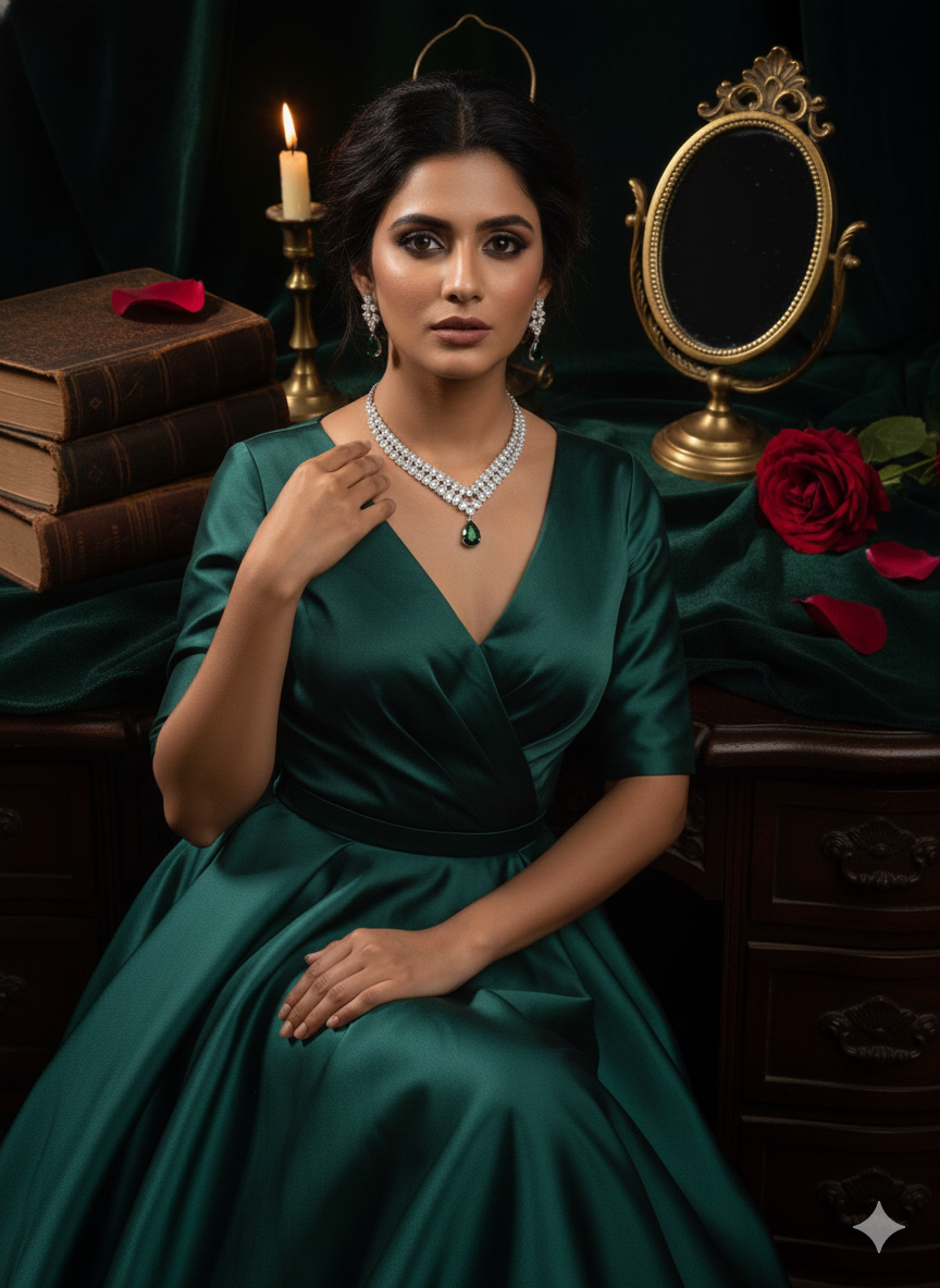 Princess Emerald American Diamond Designer Necklace Set | Premium AD Jewellery for Women