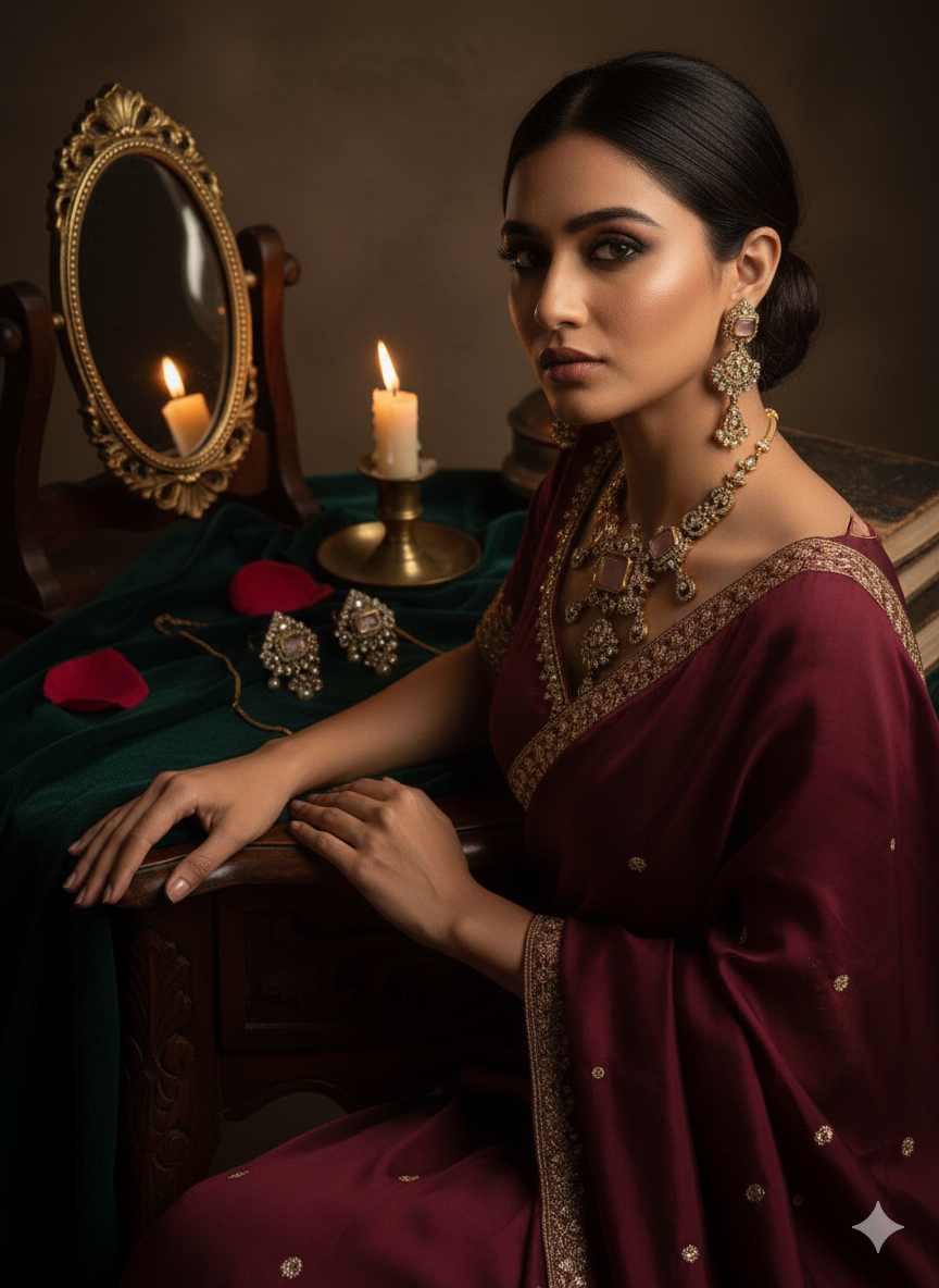 Royal Rose Quartz Polki Choker Set with Pearl Drop Earrings | Premium Brass Finish