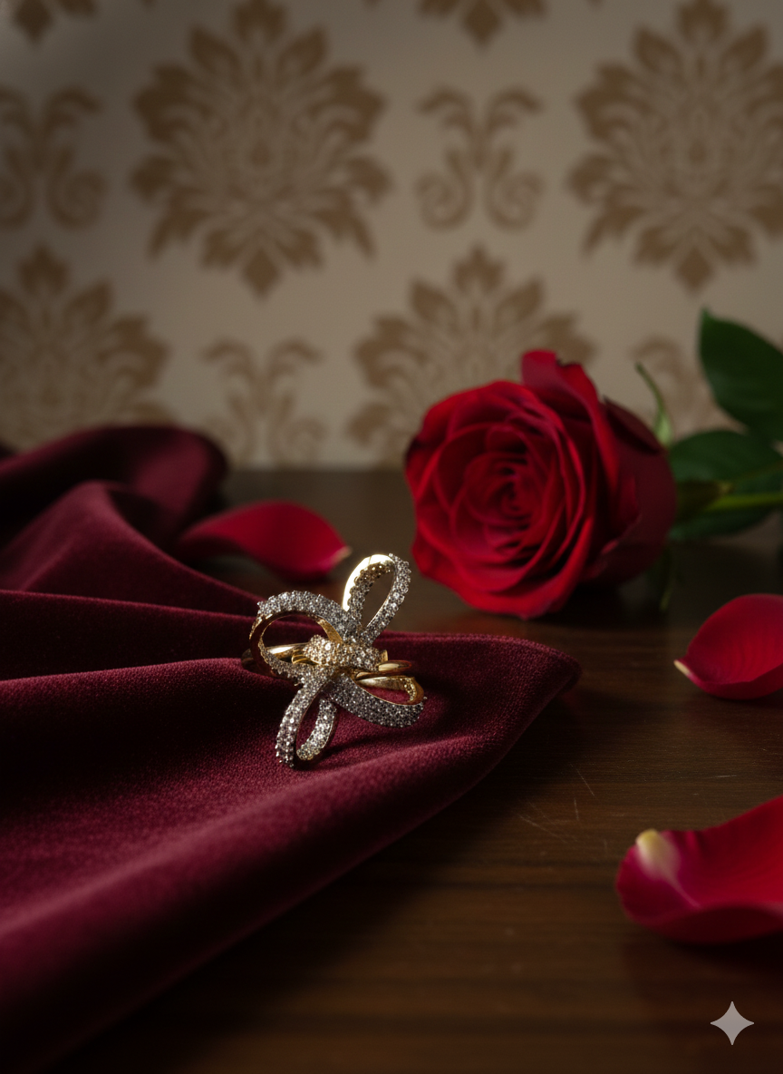 Stylish Knot American Diamond Adjustable Ring for Women | Premium AD Stones | Rhodium Polish | Pure Brass | 0.51 cm Elegant Knot Design Ring | Golden & Silver