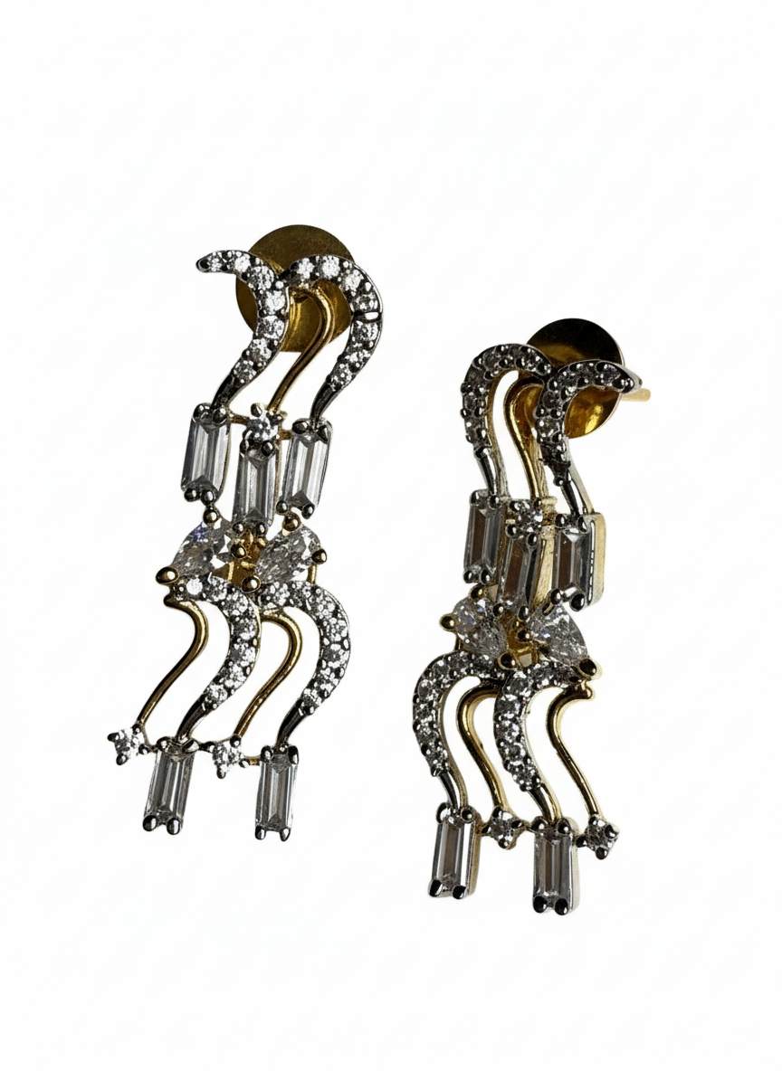 Curvy Diamond Necklace Set for Women | Premium AD Stones | Elegant Curvy Design | Includes Matching Earrings | Lightweight 45g Jewellery Set